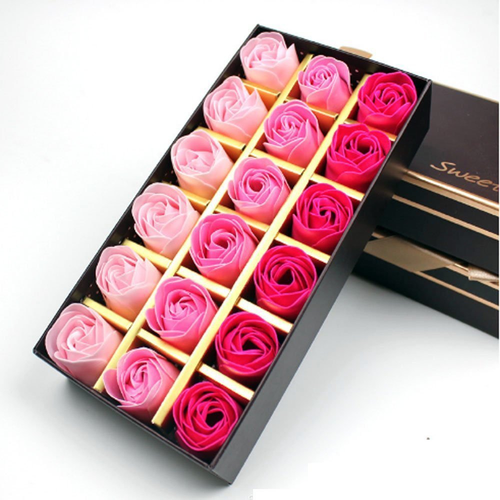 Cisixin 18-Piece Luxury Rose Petal Bath Soap Set - Fragrant Flower Scented Body Soap with Gift Box for Spa, Wedding Favors & Relaxing Bath Time