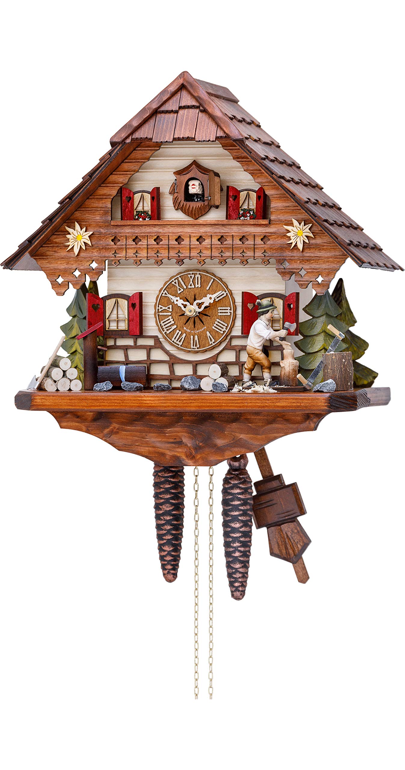 Authentic Black Forest Cuckoo Clock with Moving Wood Chopper - Handcrafted German House Wall Clock for Home & Office Decor