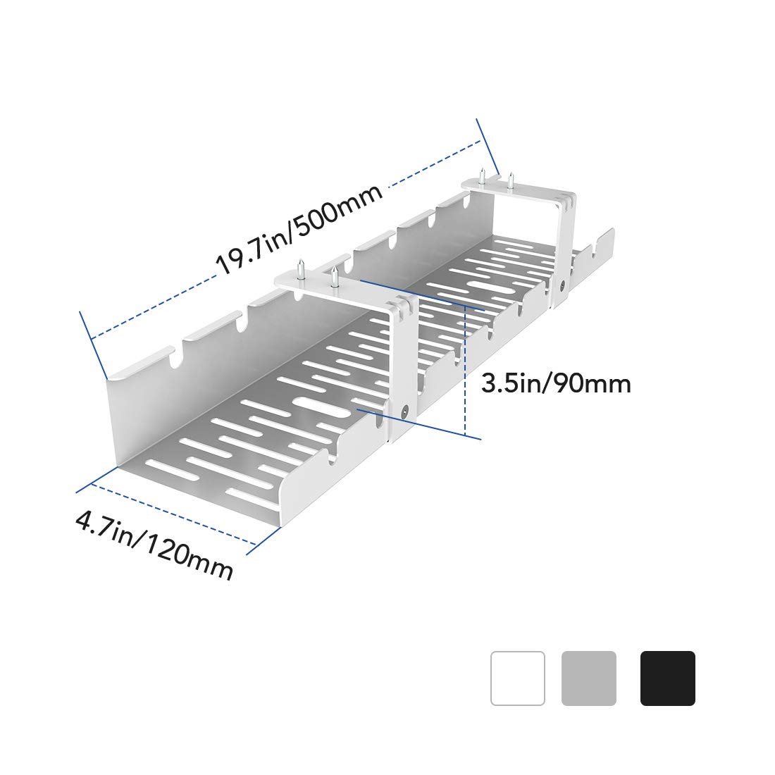 FLEXISPOT Under Desk Cable Management Tray - Metal Wire Raceway Organizer for Office & Home Standing Desks | Cable Tidy Solution for Computer, TV & Gaming Setup (White)