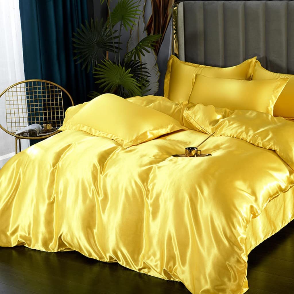 Feelyou Luxury Silk Satin Bedding Set - Twin Size Yellow Silky Duvet Cover & Pillowcase - Ultra Soft Comforter Cover for Adults - Elegant Bedroom Decor - Perfect for Master Bedrooms, Guest Rooms & Luxury Hotels