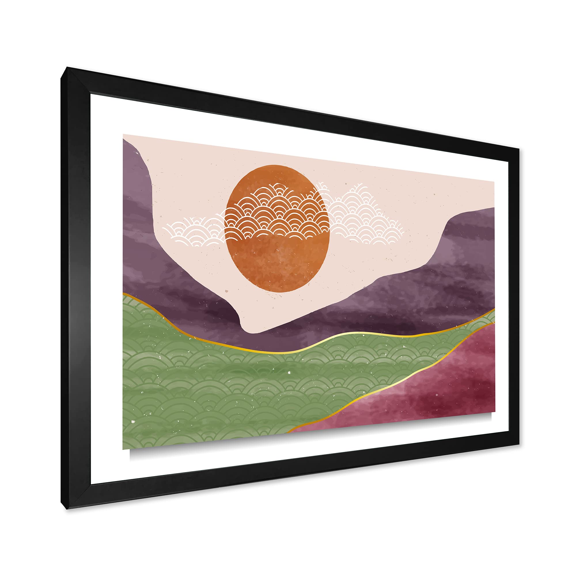 Abstract Landscapes Wall Art - Mountain Moon & River Modern Framed Canvas Painting for Living Room, Bedroom & Office Decor
