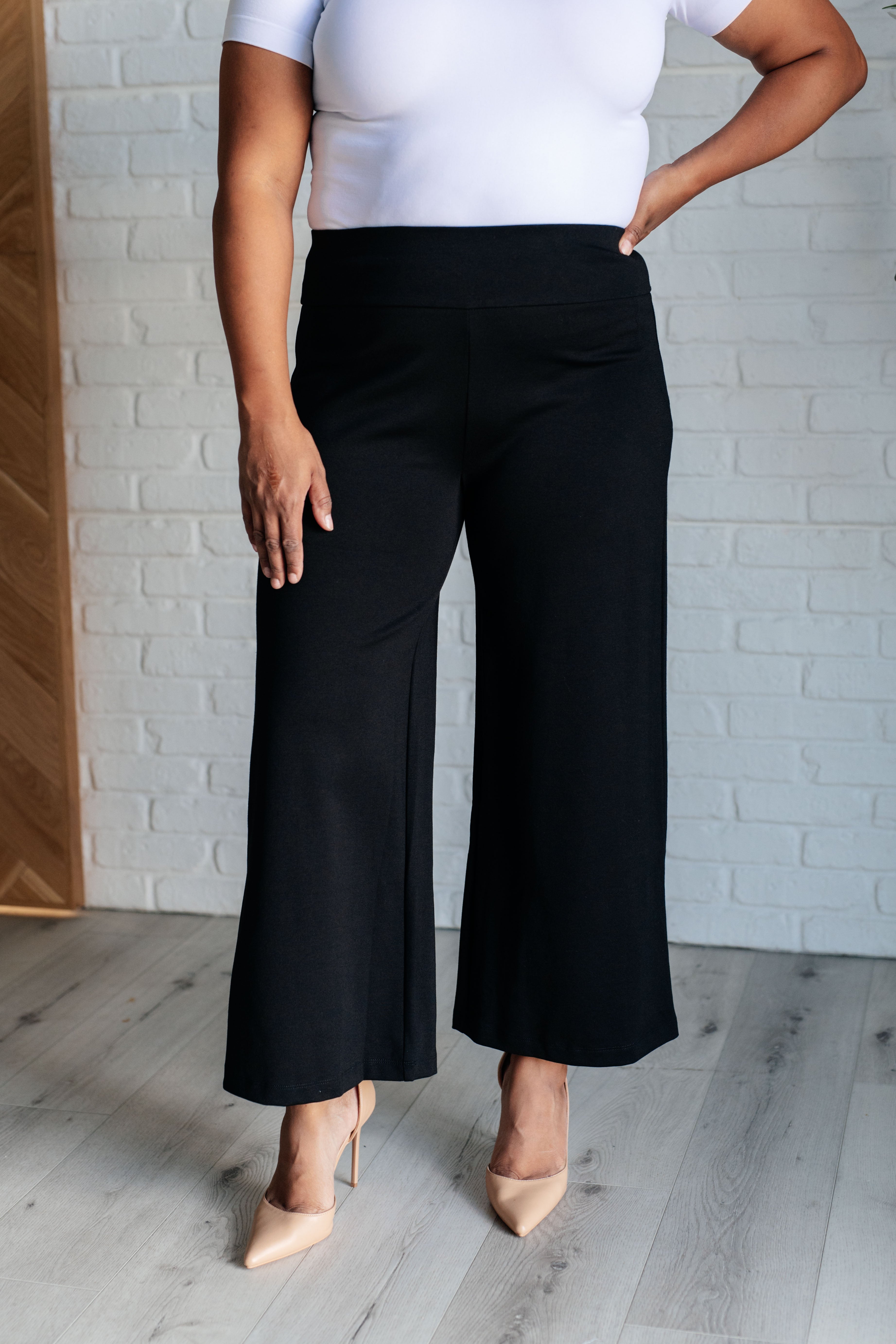 Magic Wide Leg Crop Pants for Women - High Waisted Stretchy Black Lounge Pants | Perfect for Yoga, Travel & Casual Wear