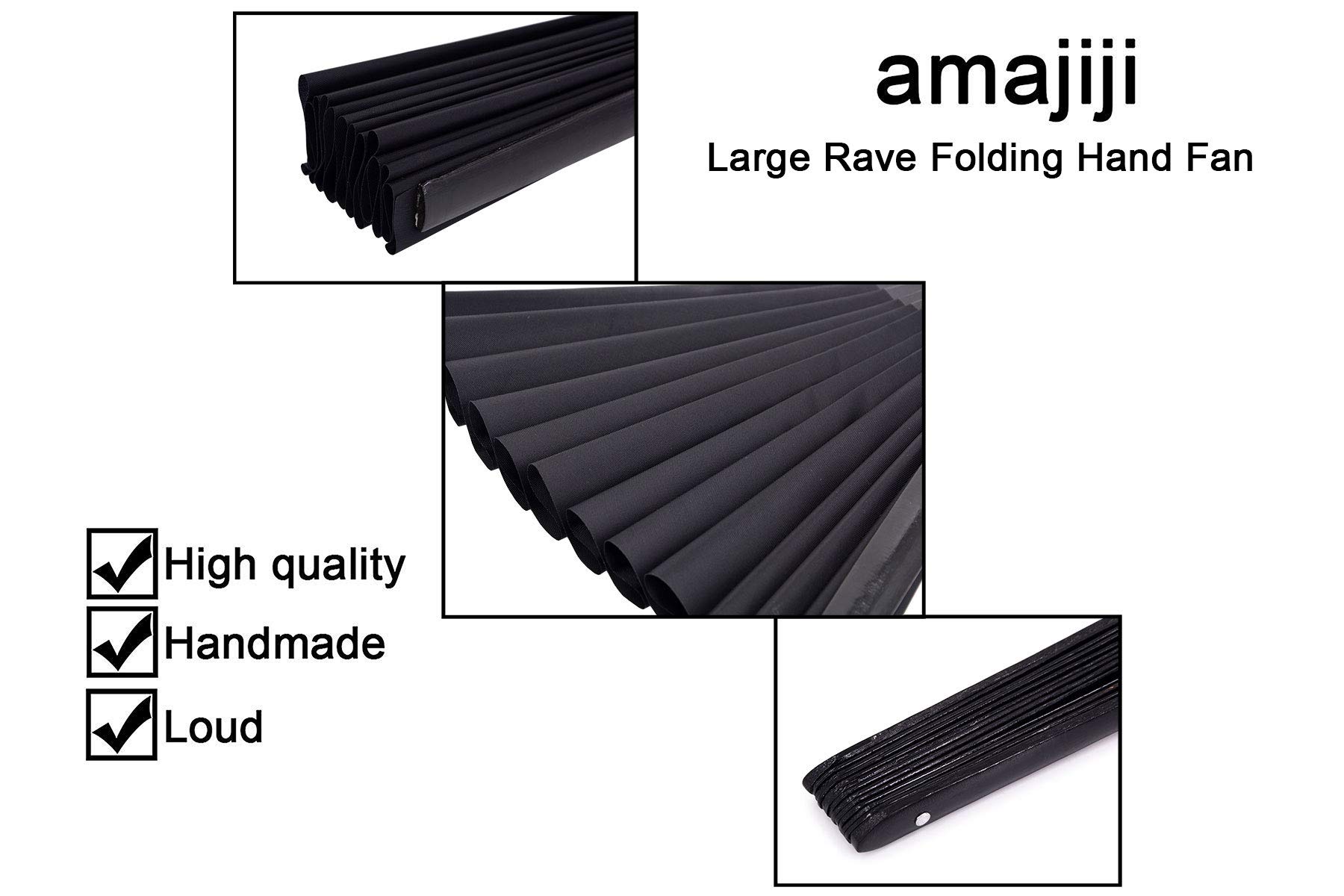 Amajiji Large Folding Hand Fan for Women & Men - Traditional Chinese Japanese Bamboo Nylon Cloth Fan - Perfect for Dance Performances, Festivals, Weddings, Home Decor & Gifts (Black) - Elegant Cooling Accessory for Summer Events & Cultural Celebrations