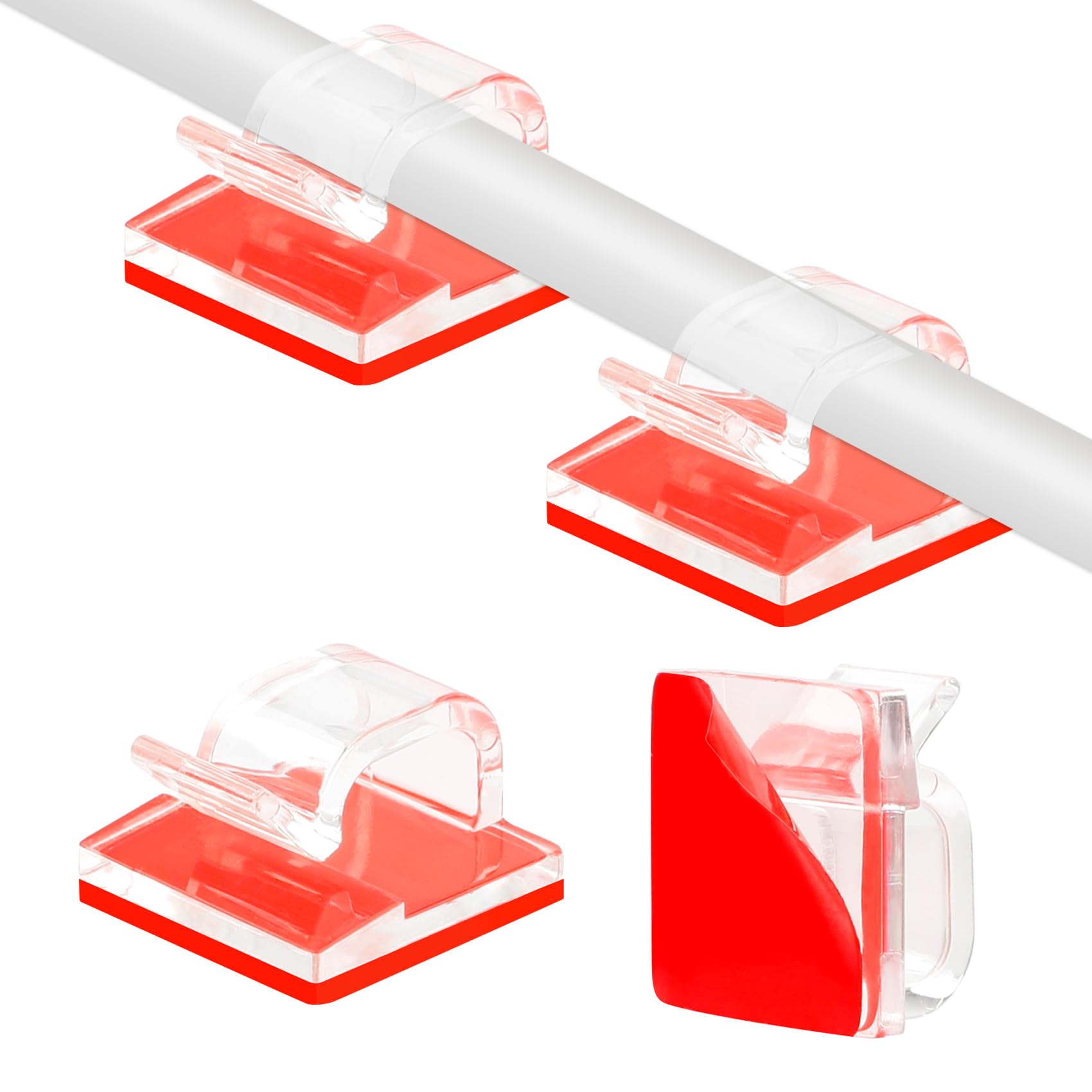 50 Pcs Transparent Adhesive Cable Clips - Cord Organizer for Desk Wire Management, Charging Cords & Christmas Lights - Home, Office & Outdoor Use