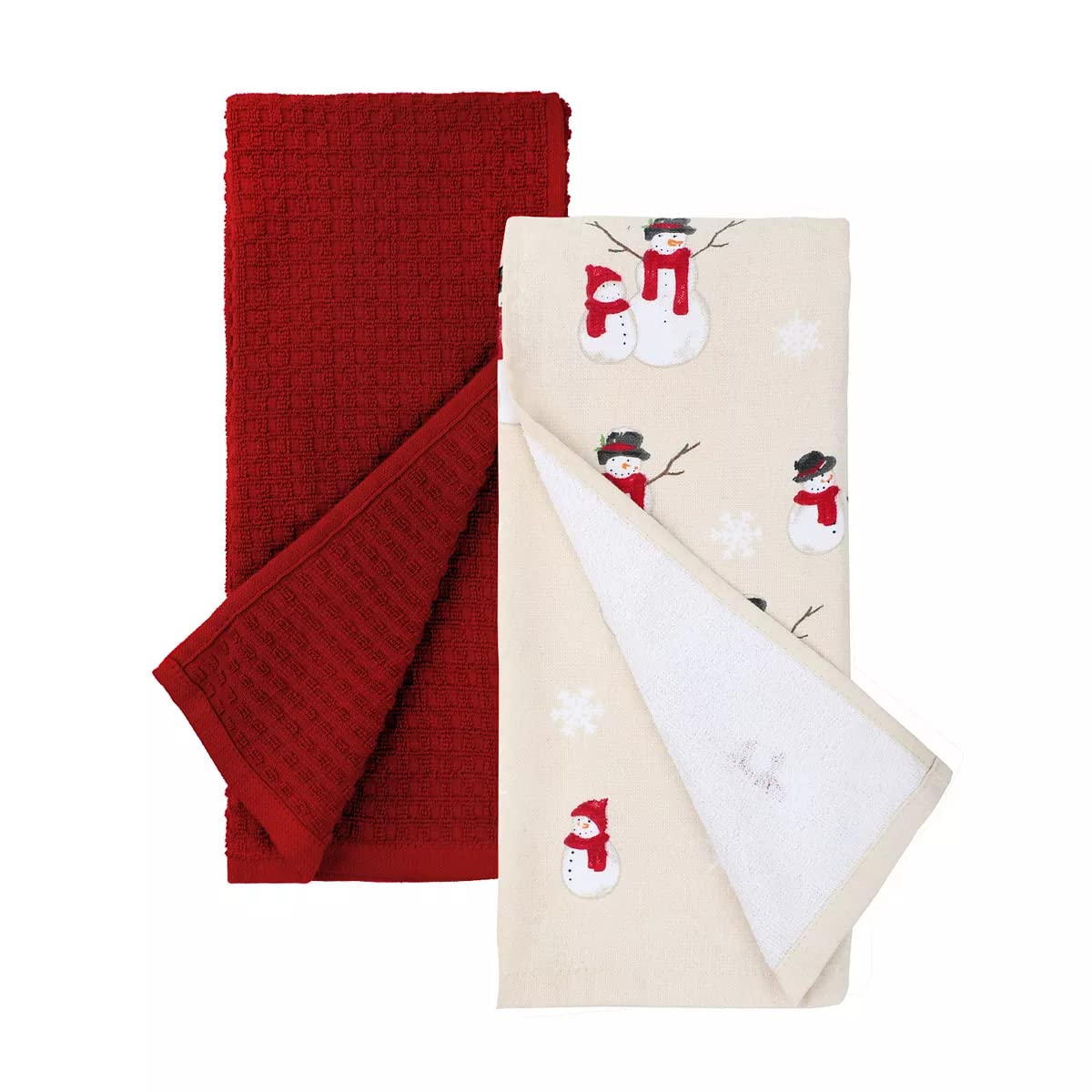 Christmas Snowman Kitchen Dish Towels - 2 Pack Set for Holiday Decor, Cooking & Gift Giving - Festive Cotton Kitchen Towels for Christmas Decorations & Hostess Gifts