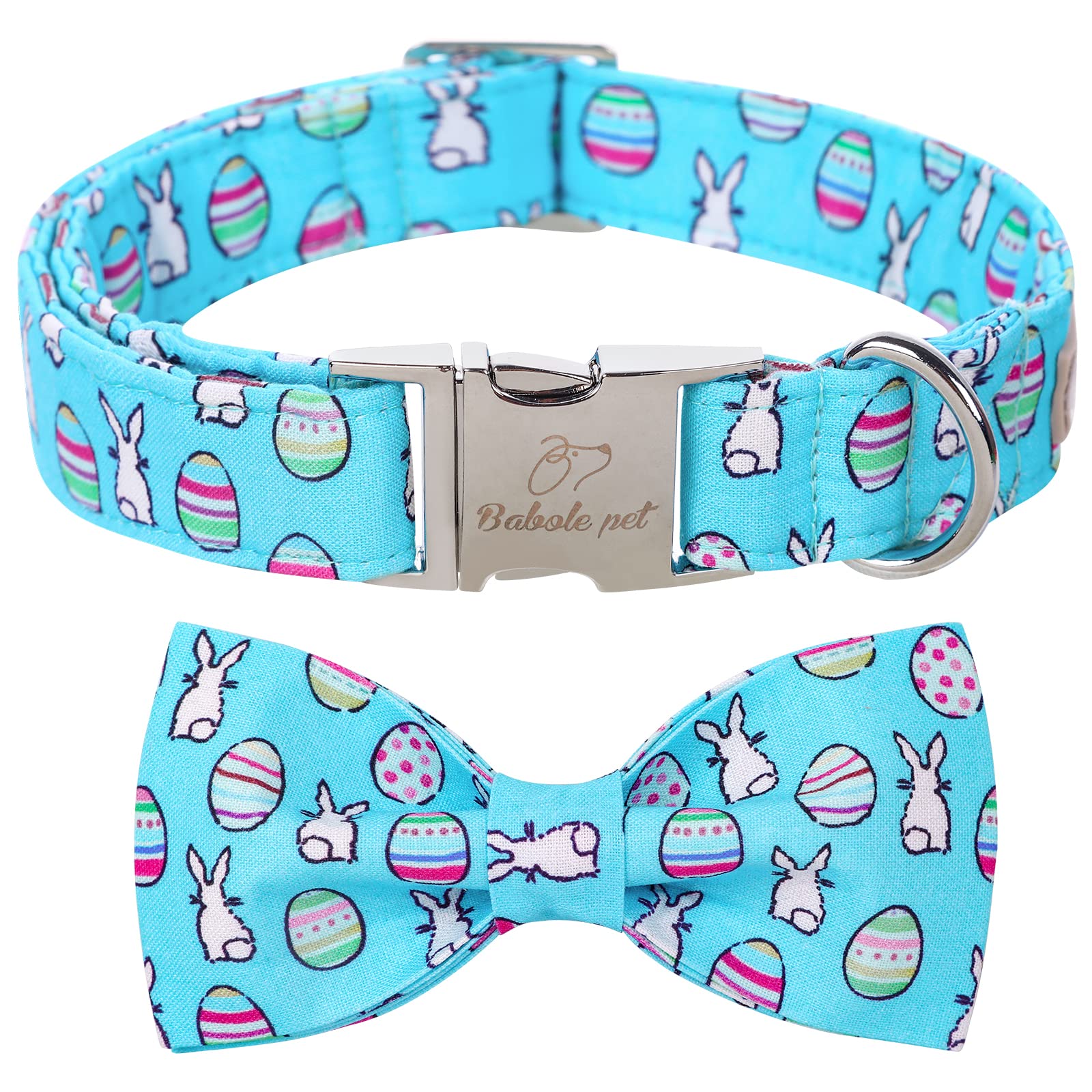 Easter Dog Collar with Bow Tie - Adjustable Bunny Egg Design Pet Collar with Metal Buckle for Small Medium Large Dogs - Perfect for Easter Photos, Pet Parties & Spring Celebrations