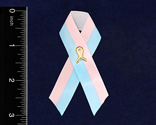 Pink & Blue Satin Ribbon Pins for Birth Defects Awareness - Fundraising Cause Ribbons for Charity Events, Walks & Awareness Campaigns