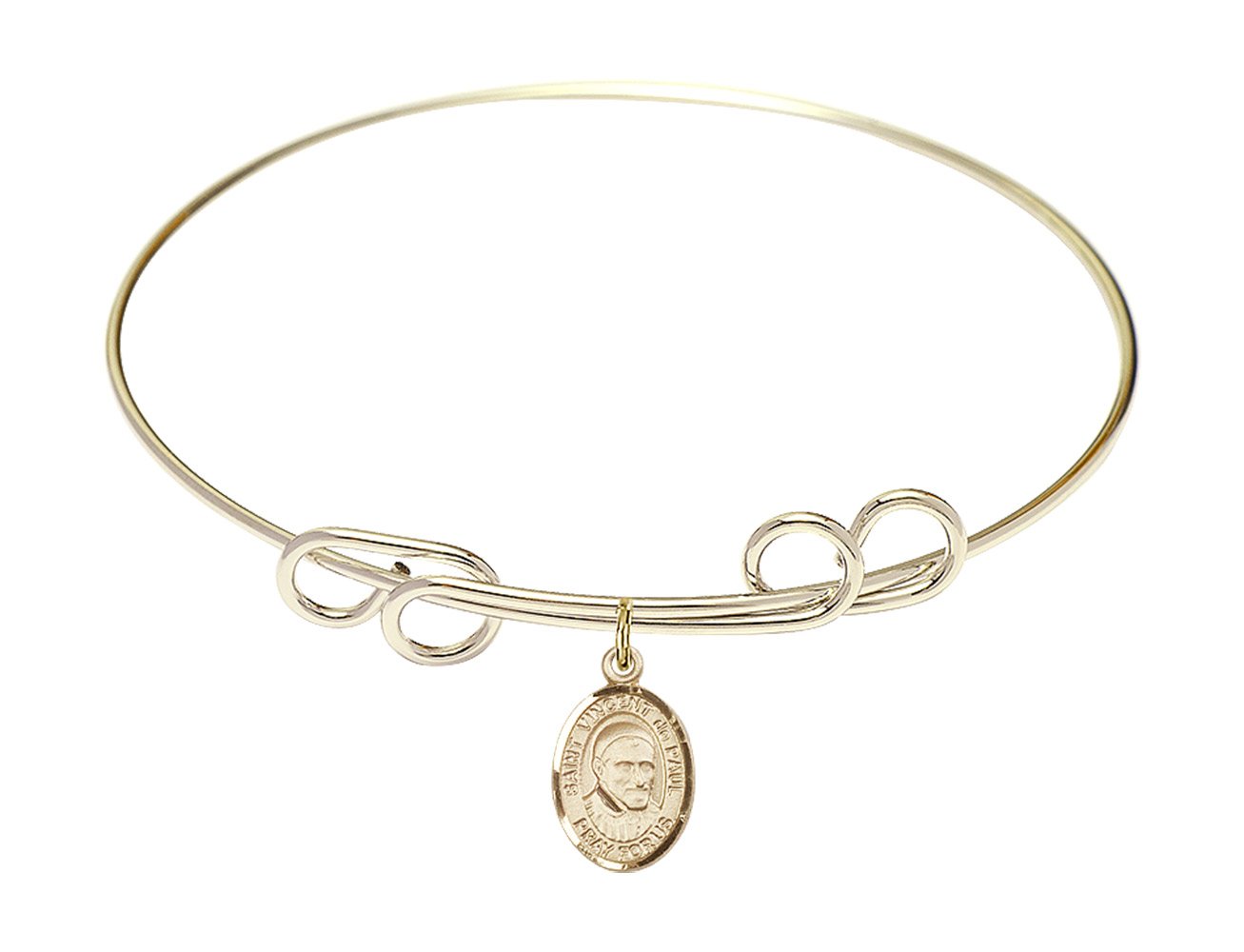 F A Dumont 8 Inch Round Double Loop Bangle Bracelet with St. Vincent de Paul Charm - Elegant Religious Jewelry for Women, Perfect for Church, Weddings & Daily Wear