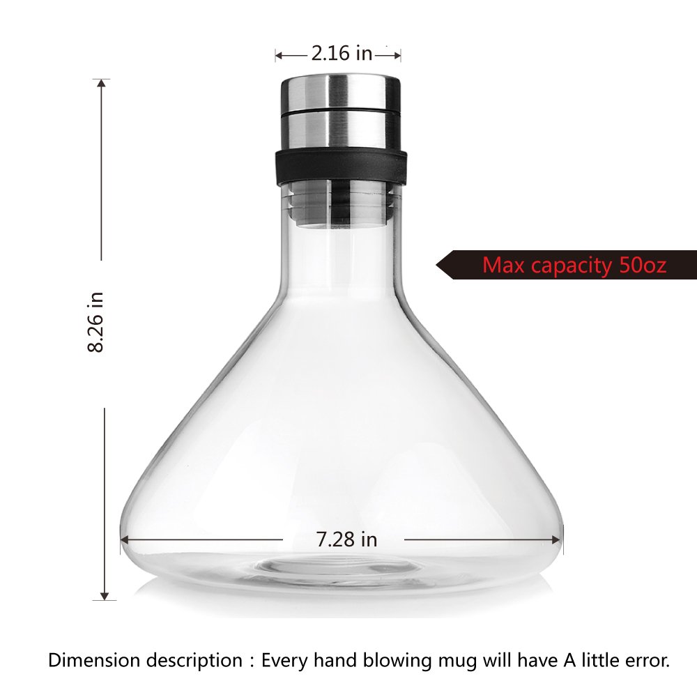 Premium 50oz Hand Blown Heat-Resistant Glass Wine Decanter with Lid - Elegant Red Wine Aerator Carafe for Enhanced Flavor | Perfect for Dinner Parties, Wine Tasting & Home Bar Accessories