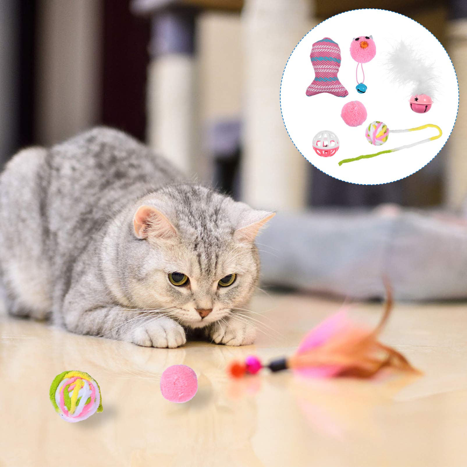Balacoo 6-Piece Cat Toy Set - Interactive Plush Chew Toys with Bell for Kittens & Adult Cats - Perfect for Playtime, Training, and Indoor Entertainment