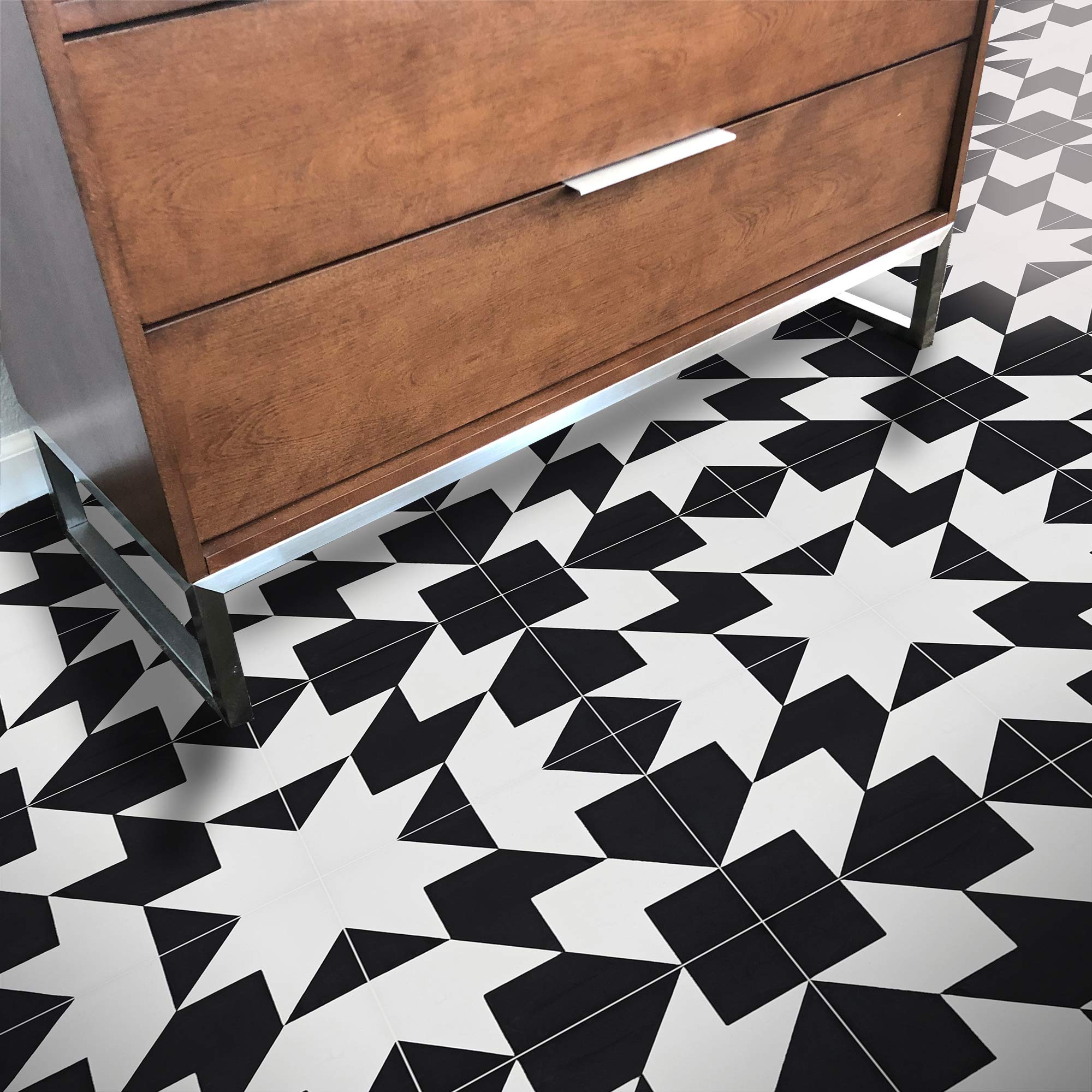 Handmade Moroccan Cement Tiles - Oujda Mosaic Pack of 12 (Black & White) | Authentic Zellige Style Floor & Wall Tiles for Kitchen, Bathroom & Patio Decor