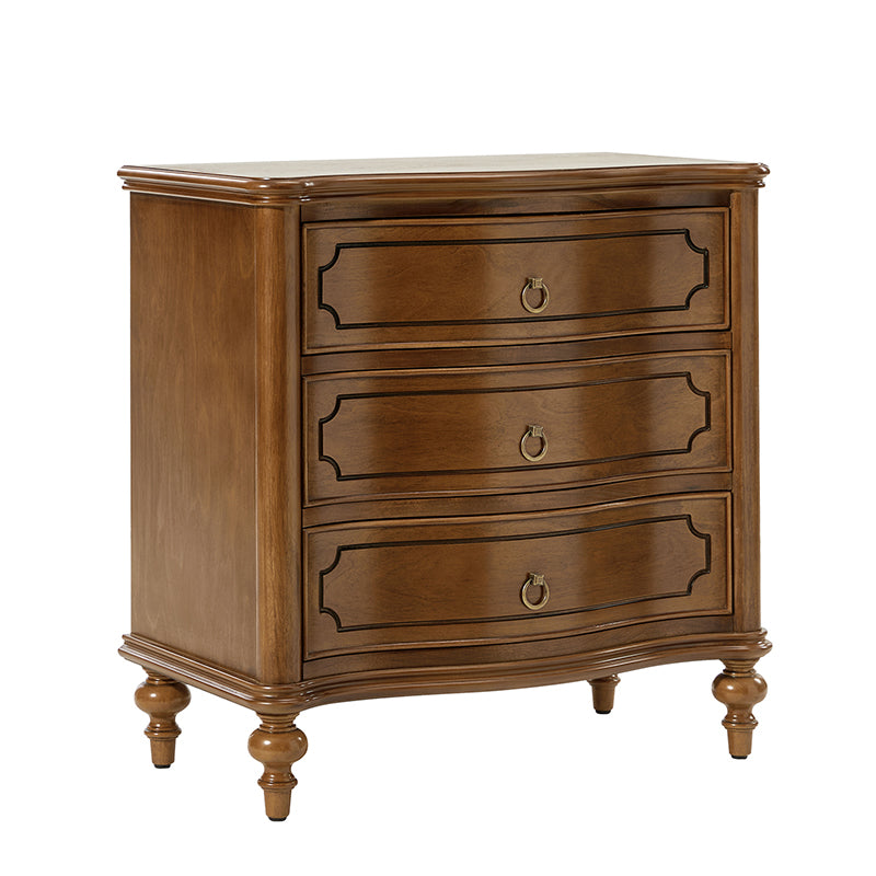 Bernhard 3 Drawer Traditional Nightstand with USB Outlets - Solid Wood Bedside Table for Bedroom, Living Room & Office - Charging Station & Storage Cabinet