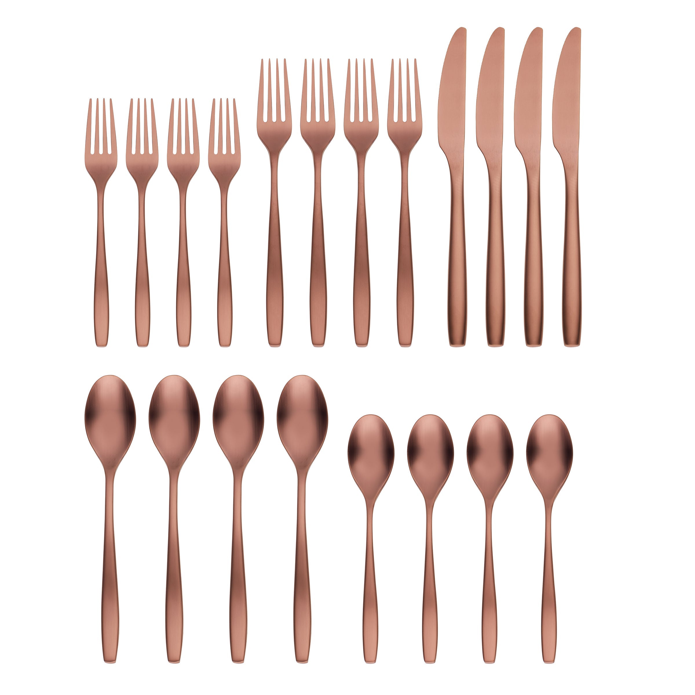 Premium Averie Copper Satin 20-Piece Flatware Set - Stainless Steel Silverware with Elegant Hammered Finish - Perfect for Dinner Parties, Wedding Gifts & Formal Dining