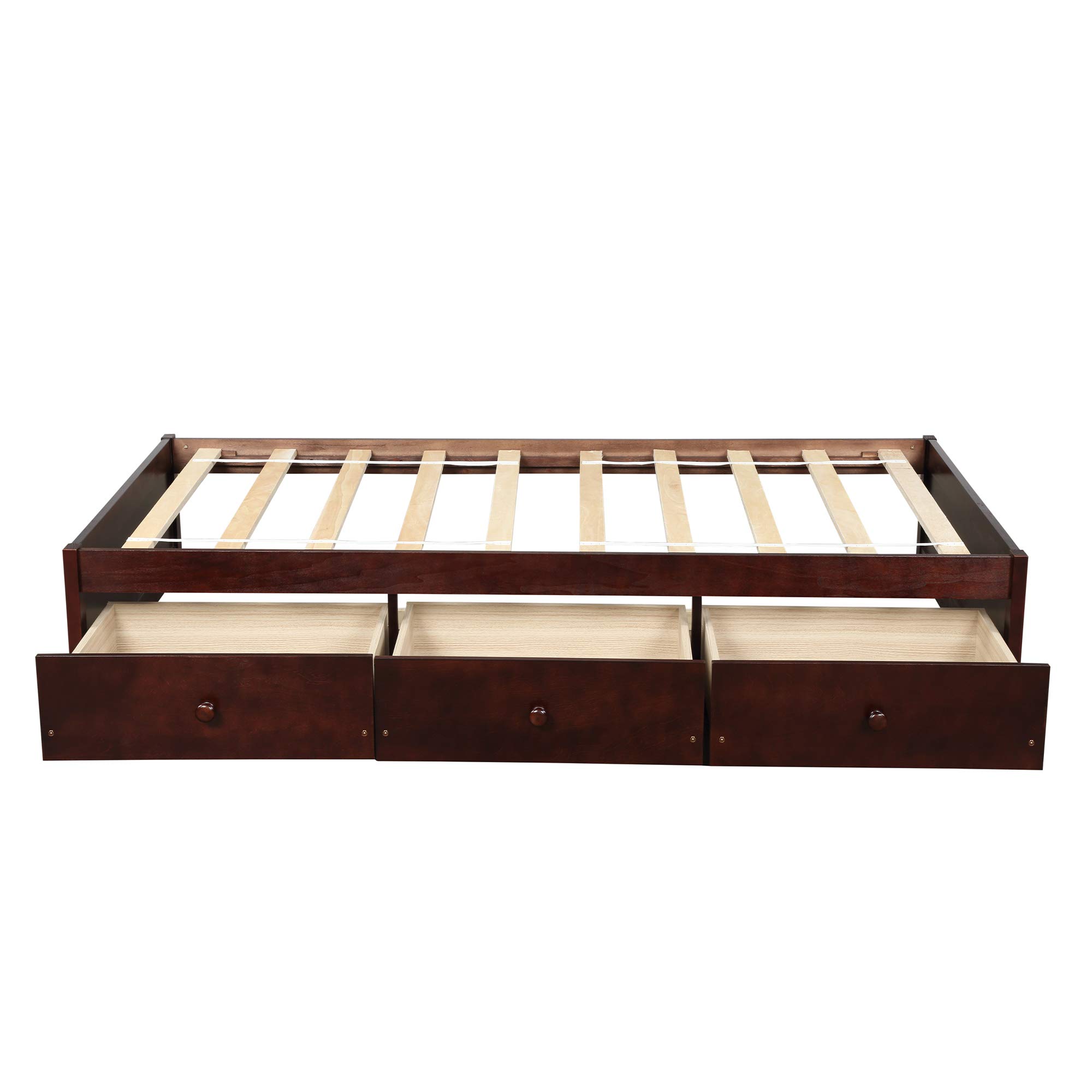 Merax Twin Size Platform Bed with 3 Storage Drawers - Cherry Wood Frame, Space-Saving Storage Bed for Small Bedroom, Dorm Room or Guest Room