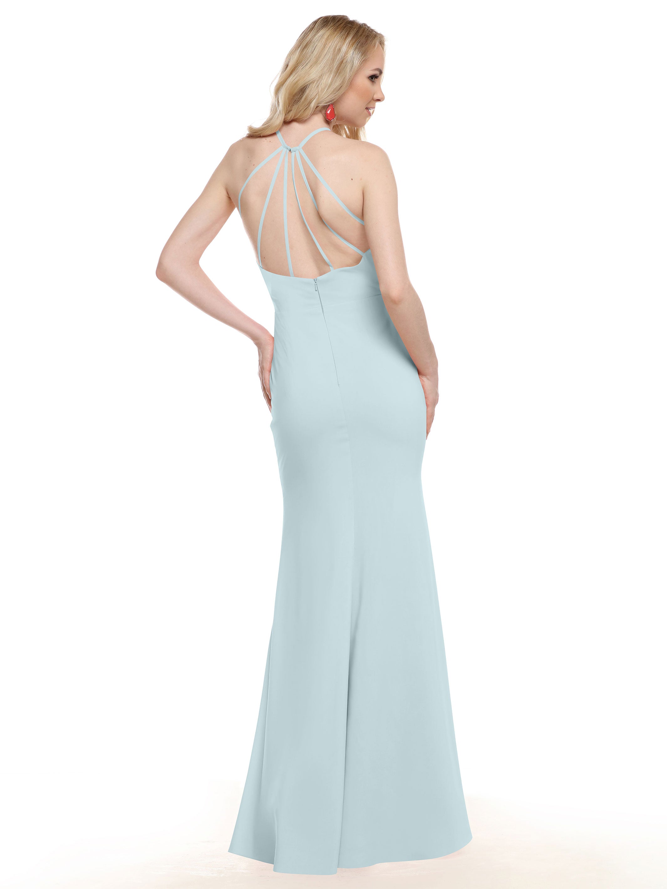 Elegant 83031 Fit and Flare Stretch Chiffon Bridesmaid Dress with Halter Neck & Thigh Slit - Perfect for Weddings, Proms, and Formal Events