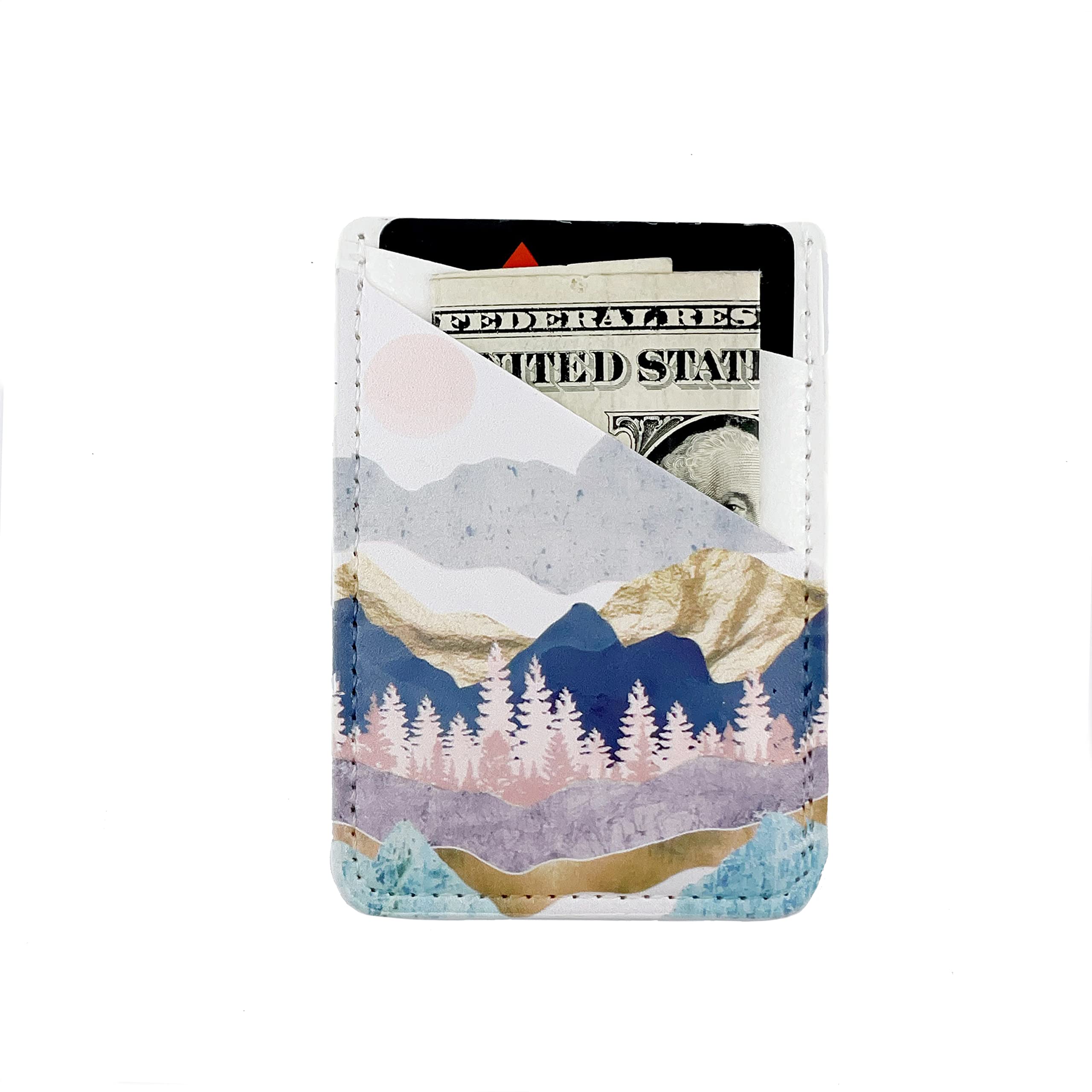 Stick On Phone Wallet Holder - Adhesive Credit Card Pocket for iPhone, Samsung, Android & All Smartphones | Perfect for Travel, Gym & Everyday Use (Summer Mountain Design)