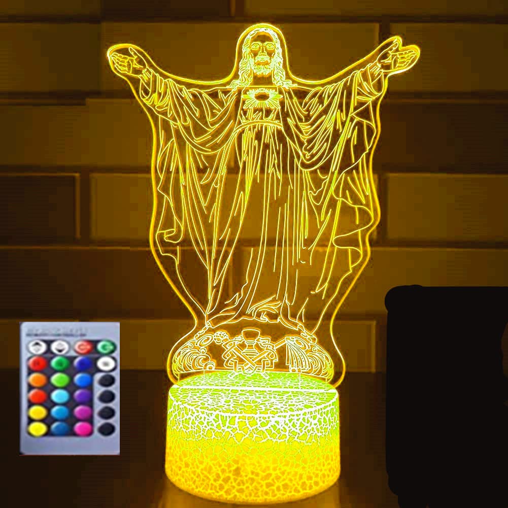 3D Jesus Cross Night Light - 16 Color Changing LED Illusion Lamp with Acrylic Base, USB Powered - Perfect for Bedroom Decor, Prayer Room Lighting, and Christian Gift Ideas
