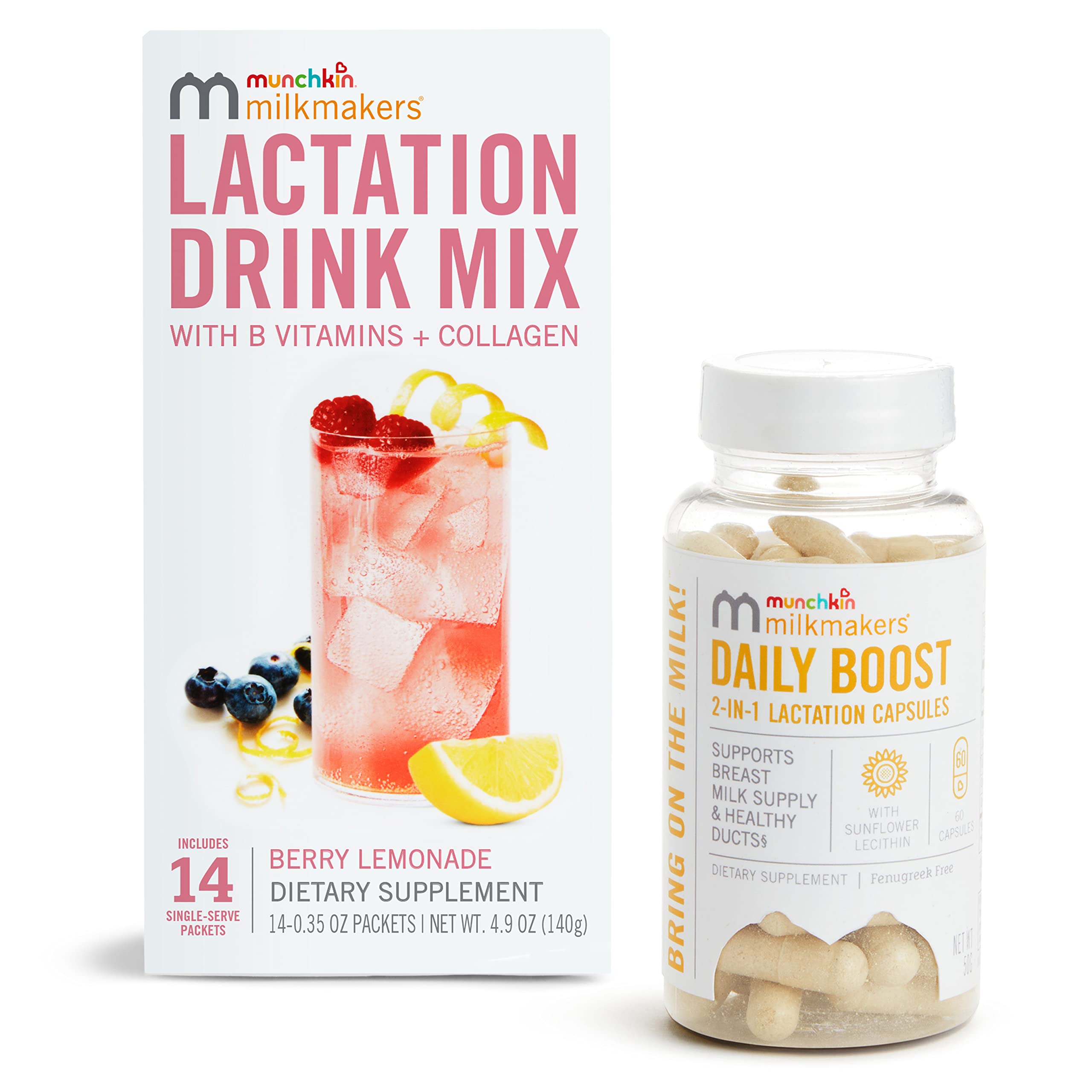 Munchkin® Milkmakers® Lactation Drink Mix with B Vitamins & Collagen - 2-in-1 Breastfeeding Supplement for Milk Supply & Healthy Ducts | Postpartum Nursing Support for New Moms