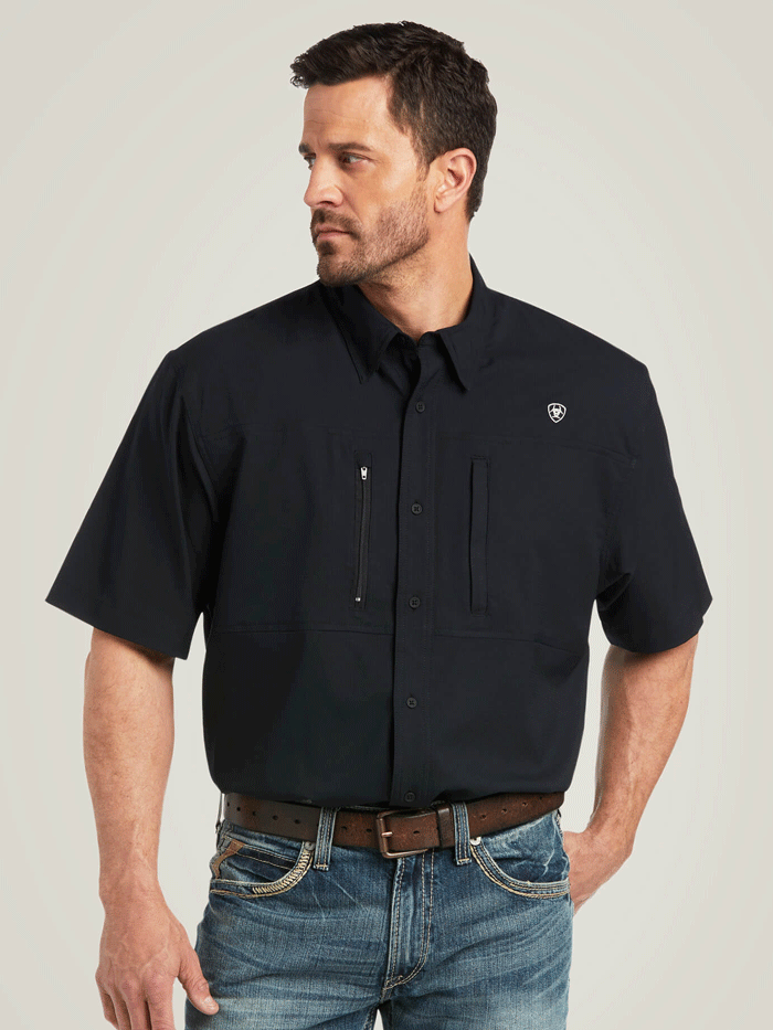 Ariat Men's VentTEK Classic Fit Shirt - Moisture Wicking Performance Shirt for Work & Outdoor Activities - Black (Model 10034960)