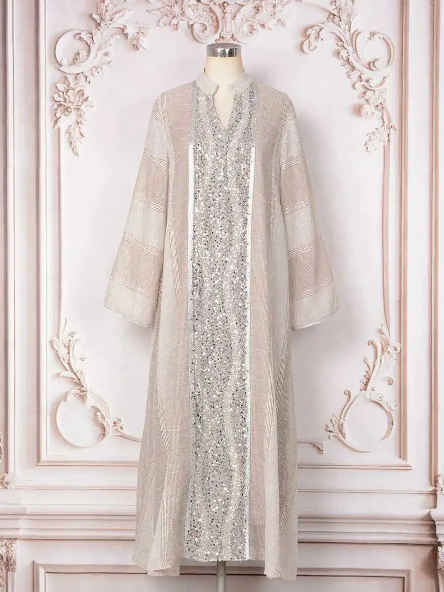 Elegant Eid Sequins Mesh Caftan Dress for Women - Party & Wedding Guest Outfit - Plus Size Boho Maxi Kaftan #25396 | Perfect for Holiday Celebrations, Bridal Showers & Special Occasions