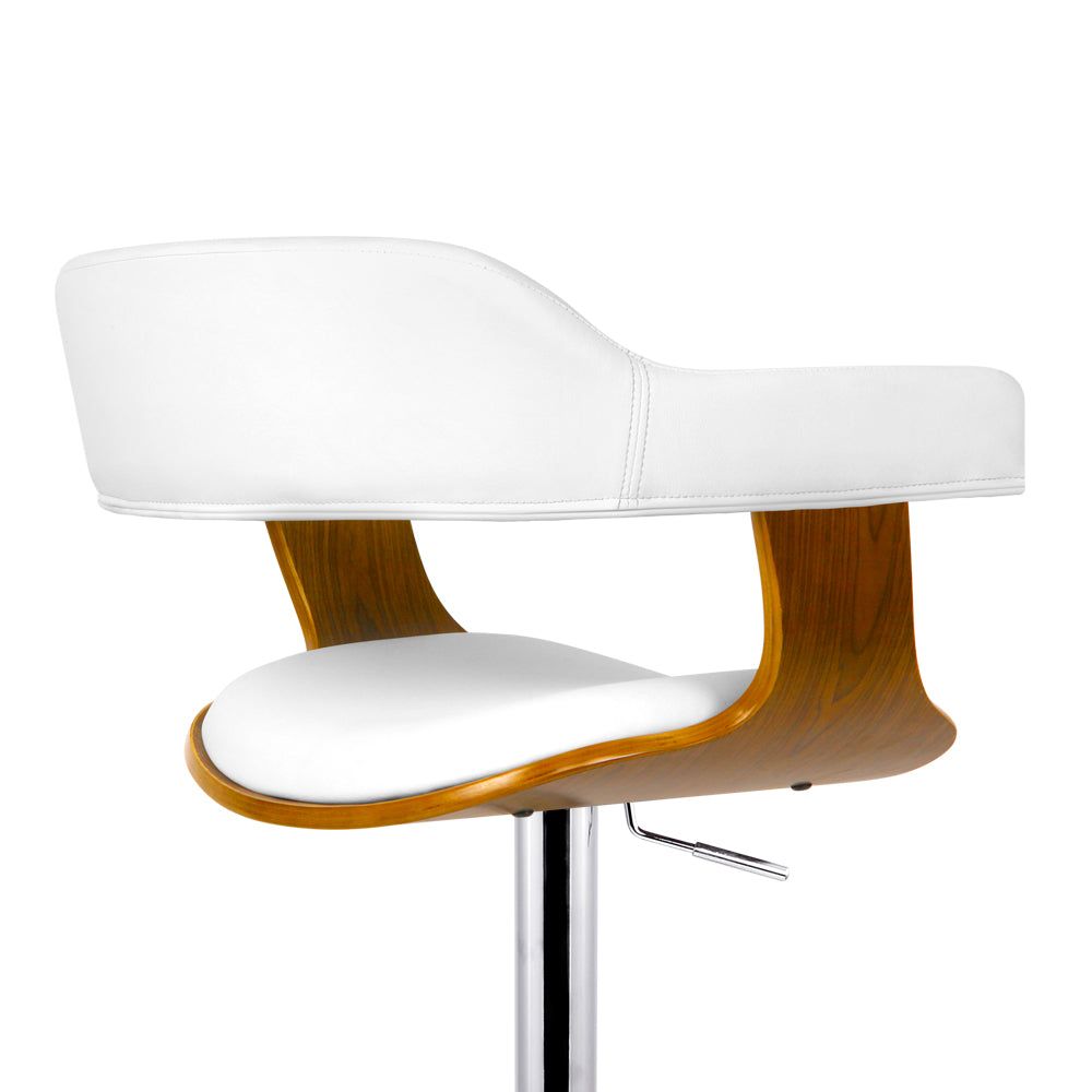 Adjustable Height Leather Bar Stools with Armrests - White Gas Lift Swivel Stool for Kitchen Island, Breakfast Bar & Home Decor