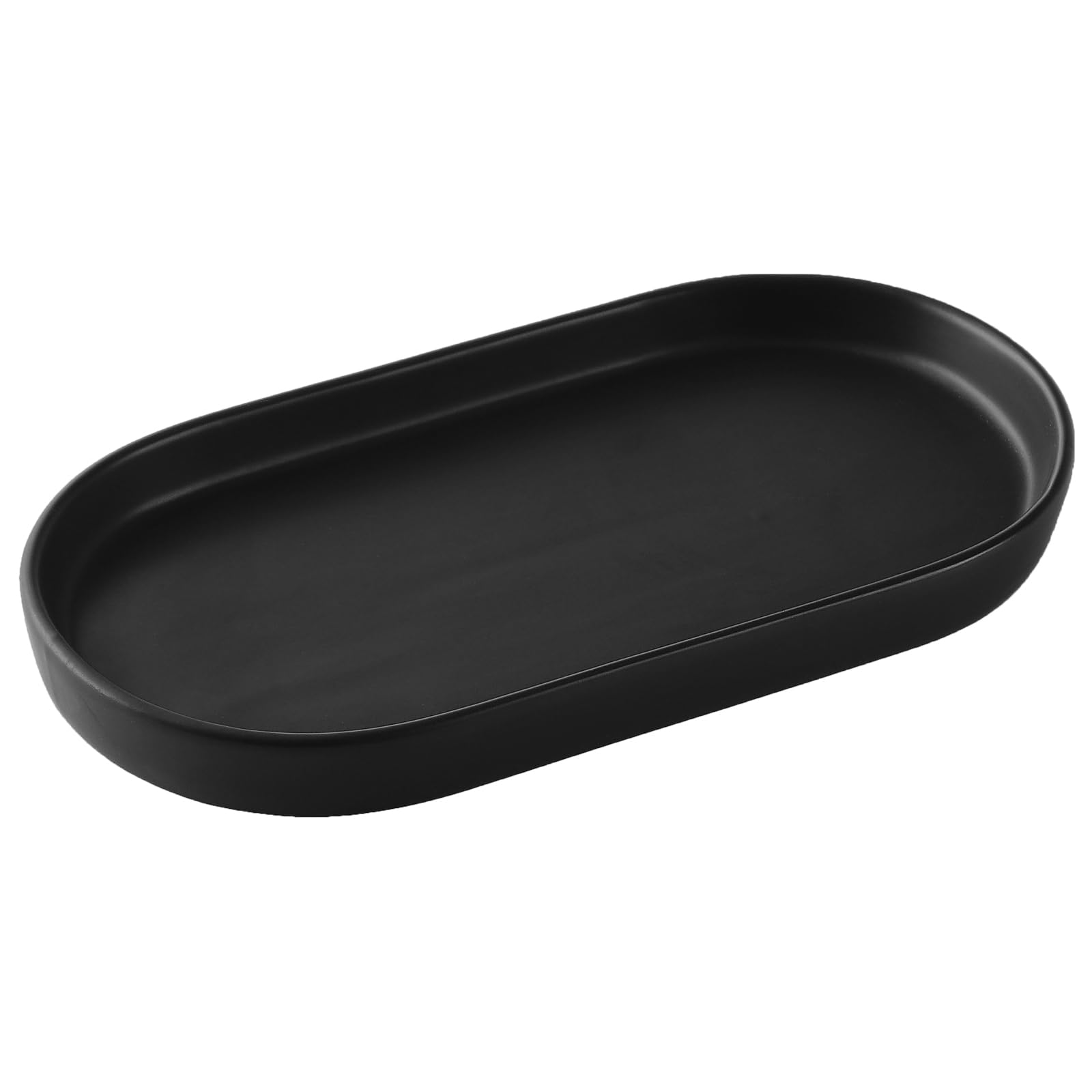 Matte Black Ceramic Soap Dispenser Tray - 8 Inch Round Vanity Tray for Bathroom Countertop, Jewelry Organizer, Cosmetic Holder & Kitchen Sink Decor - Perfect for Home, Spa & Hotel Decorations
