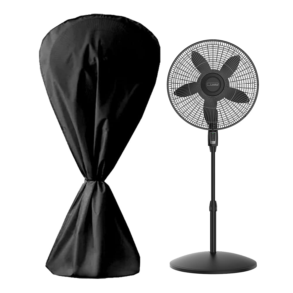 Heavy Duty 420D Waterproof Electric Fan Cover - Washable Dustproof Protective Sleeve for Pedestal Stand Fan & Floor Fan | Indoor & Outdoor Use, Home, Office, Garage - Black