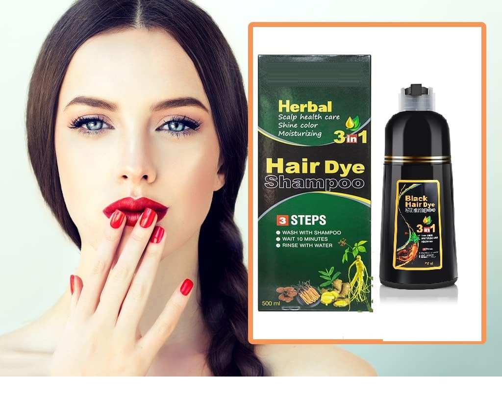 Lobe Miracle Herbal 3-in-1 Instant Black Hair Dye Shampoo for Women & Men - 500ml Natural Gray Hair Coverage in 15-20 Minutes | Herbal Hair Color Treatment for Quick Root Touch-Up & Full Head Coloring at Home
