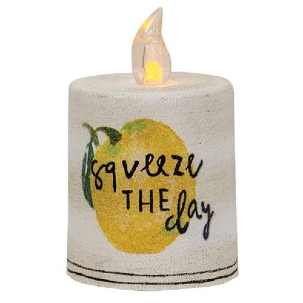 Flame Timer Pillar Candle Holder 2.25 x 2.5 Inch - Squeeze the Day Motivational Home Decor for Meditation, Relaxation & Stress Relief