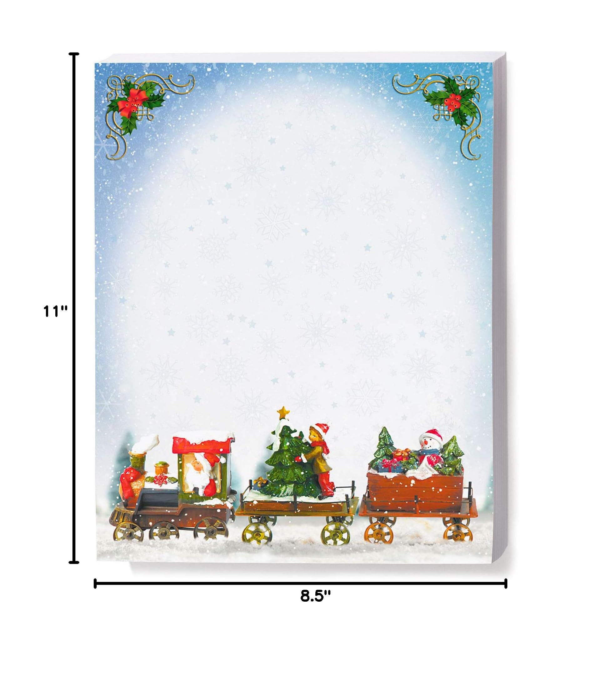 Magical Christmas Train Holiday Stationery Set - 25 Sheets of Elegant Winter Theme Border Paper & Letterhead (8.5 x 11) for Festive Greetings, Office Decor & Seasonal Correspondence