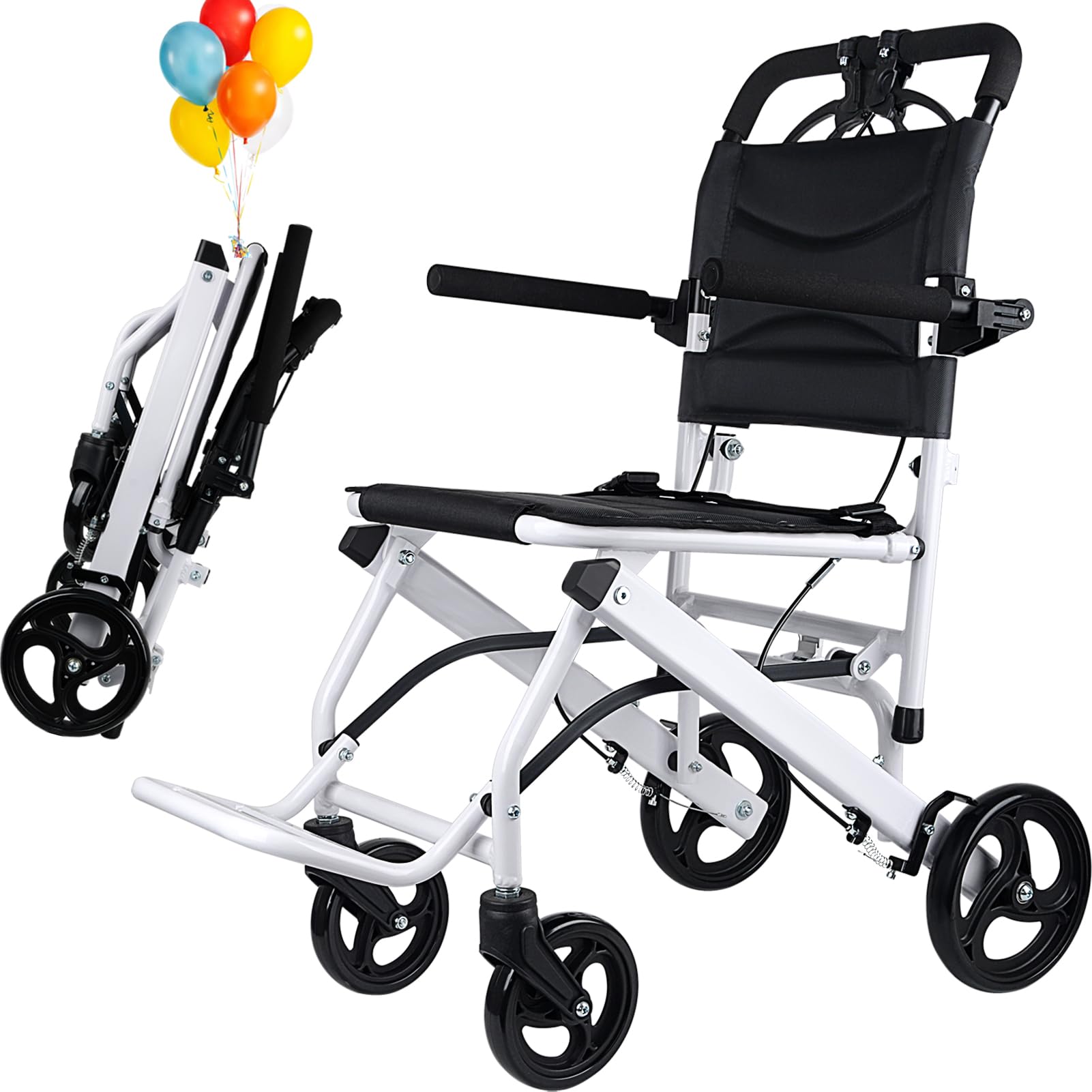 Ultralight Transport Wheelchair - Only 16lbs Lightweight Folding Wheelchair with Carry Bag - Supports 180lbs - Compact Travel Wheelchair for Seniors & Adults - Perfect for Airports, Shopping & Outdoor Adventures