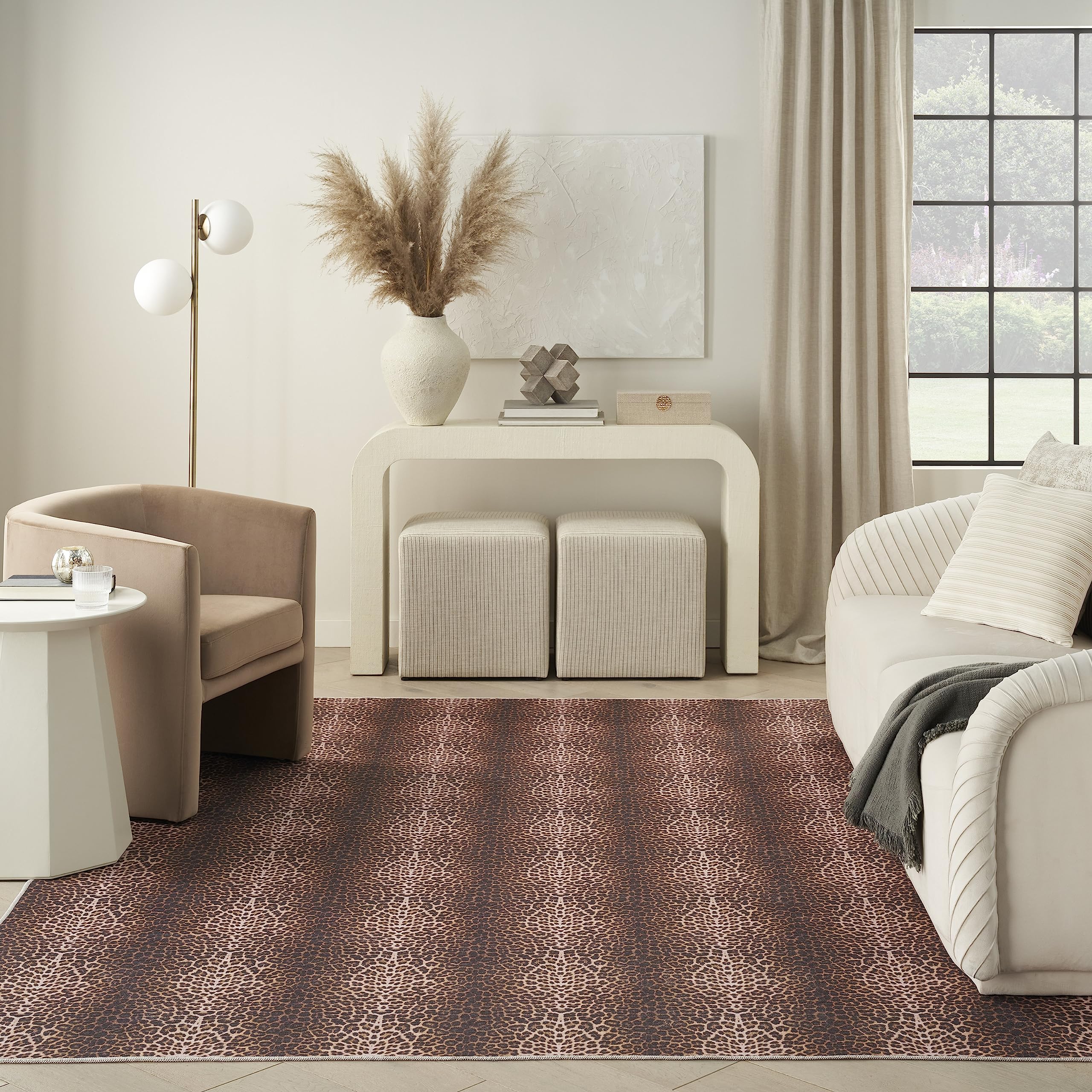Nourison Washable Leopard Print 6' x 9' Area Rug - Easy Clean, Non-Shedding, Stain Resistant | Perfect for Bedroom, Living Room, Dining Room & Kitchen Decor (6x9)