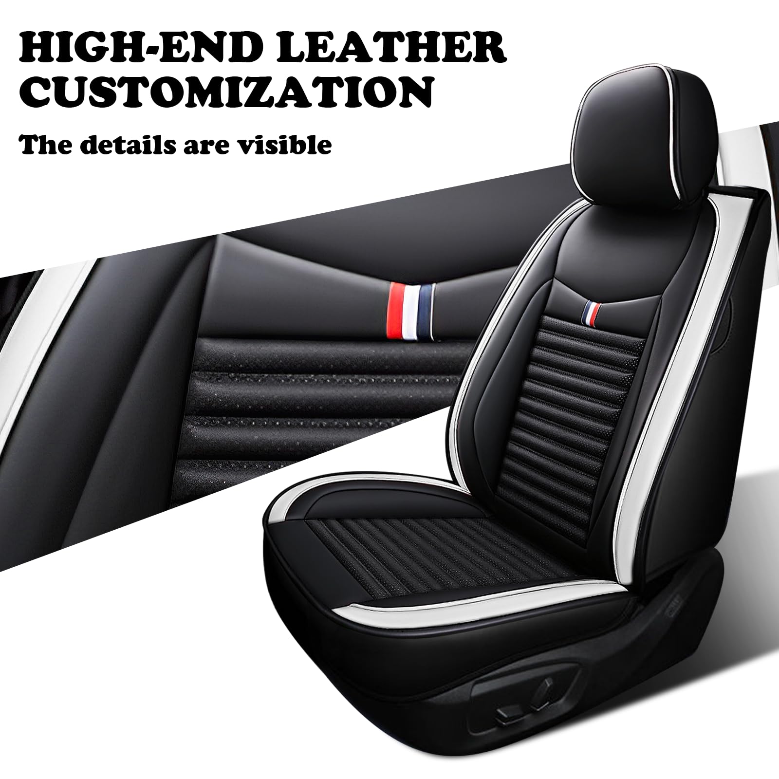 Premium Leather Car Seat Cover for Land Rover Discovery Sport 2015-2025 | Universal Anti-Slip Design Fits Most Cars, Sedans, SUVs & Trucks | Black & White | Perfect for Daily Commute, Road Trips & Car Protection