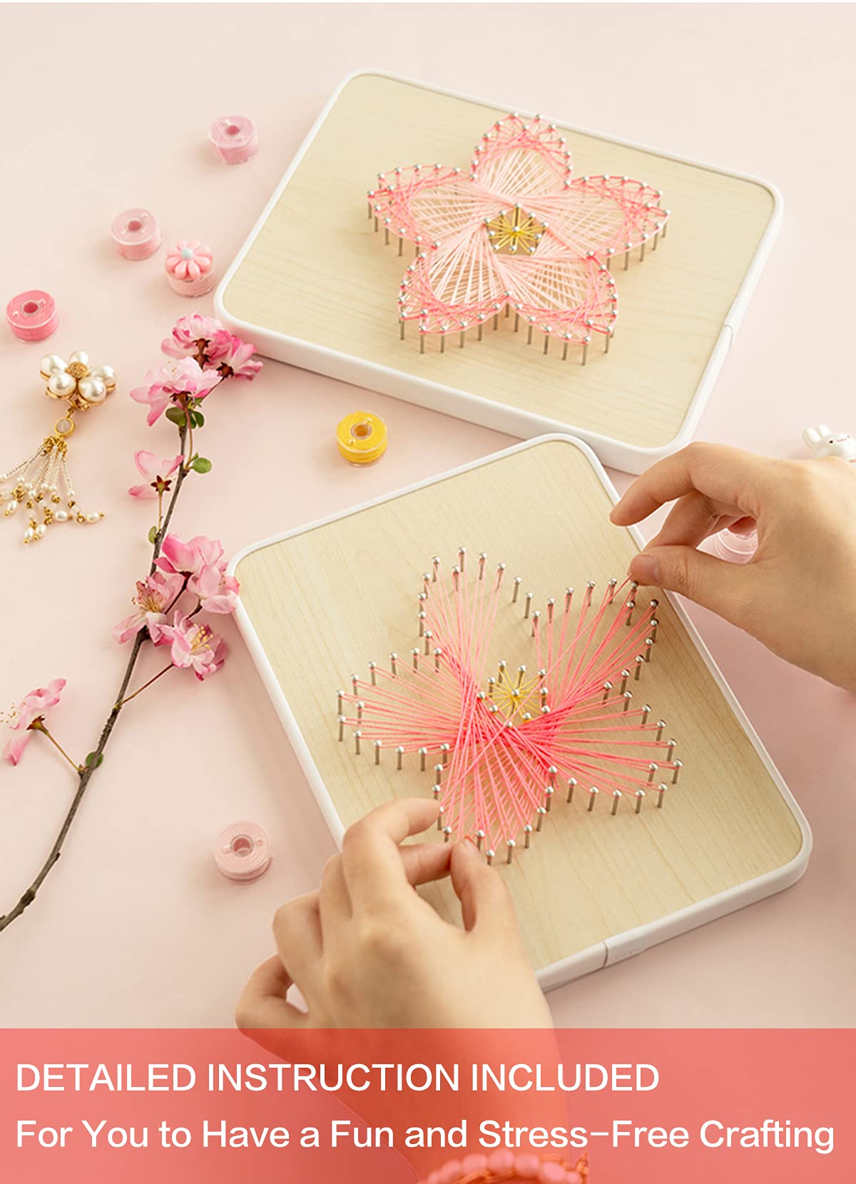 BAZIMA DIY String Art Kit for Beginners - Cherry Blossoms Craft Kit, Unique Gift for Holidays, Birthday, Home Decor & Wall Art