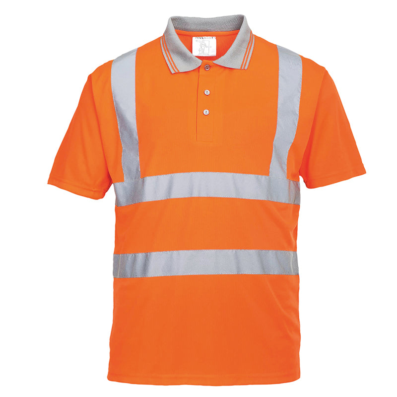 Portwest PW024 High Visibility Polo Shirt - Reflective Safety Workwear for Construction, Road Crew & Outdoor Activities