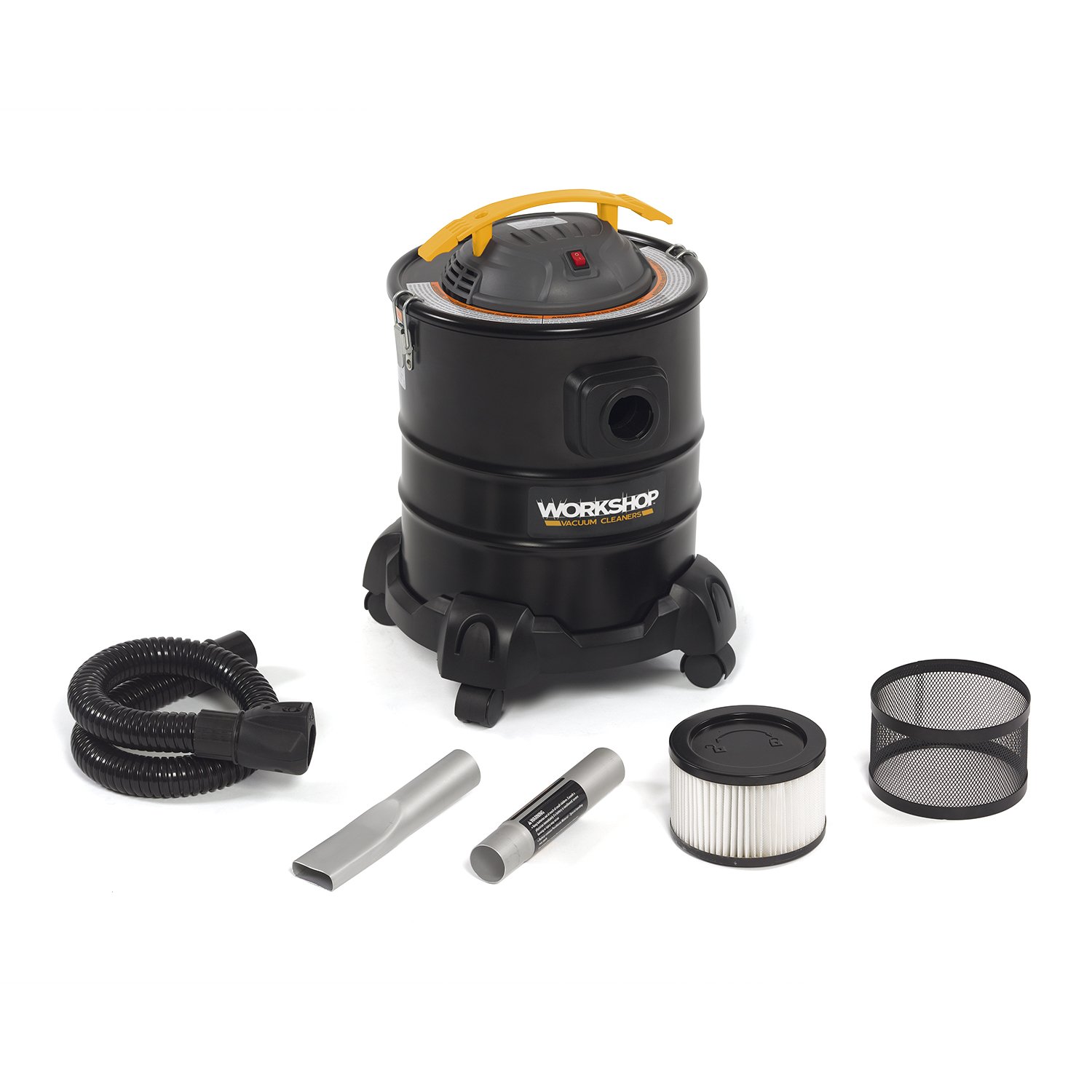 WORKSHOP 5-Gallon Ash Vacuum Cleaner WS0500ASH - 3.0 Peak HP Wet/Dry Vac for Fireplaces, Wood Stoves & BBQ Pits - Heavy Duty Ash Vac with HEPA Filter (Black/Yellow) - Perfect for Fireplace Cleaning, Workshop & Garage Use