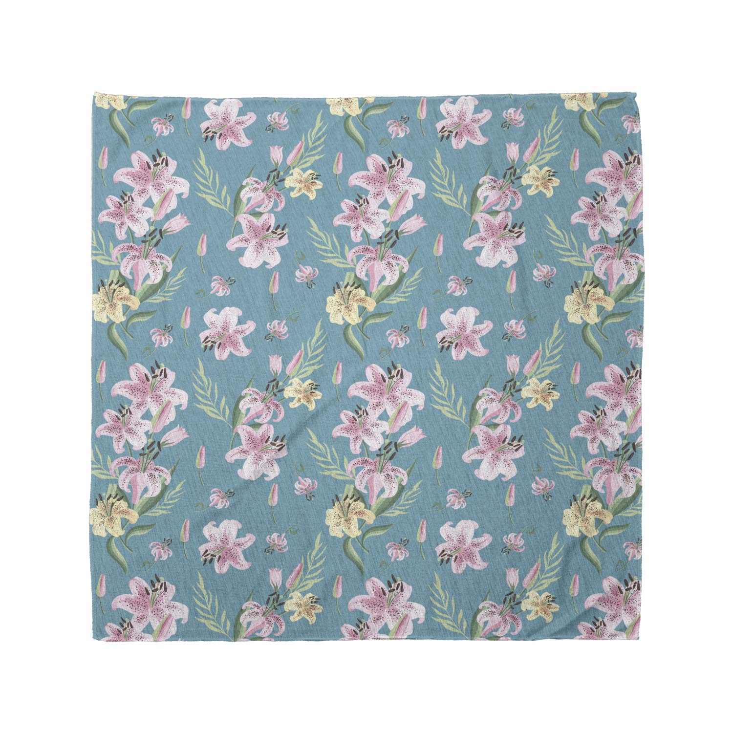 Ambesonne Floral Bandana Scarf - Natural Lily Flower Print Unisex Head Wrap & Neck Tie for Women Men - Perfect for Outdoor Activities, Music Festivals, and Casual Fashion