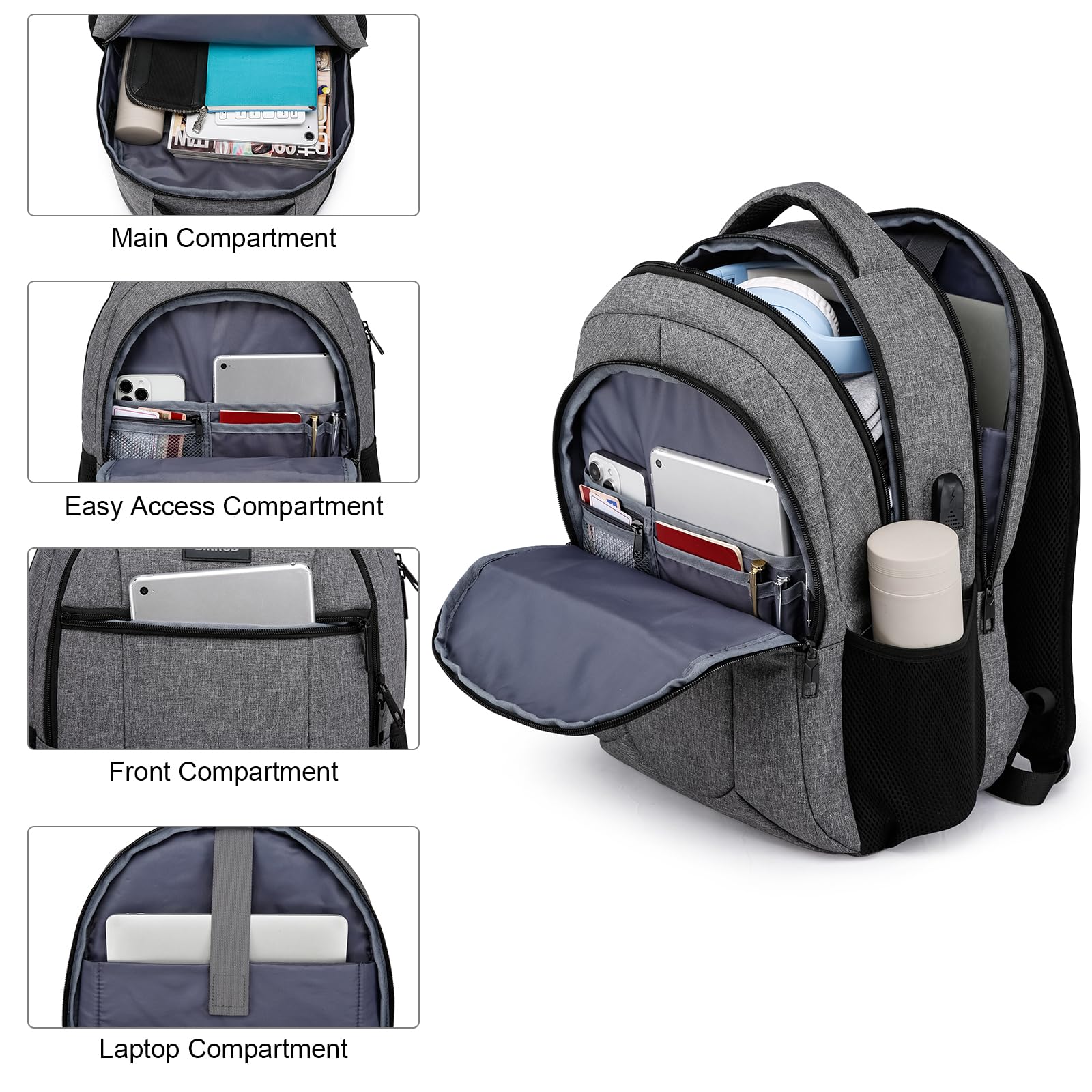 Waterproof Travel Laptop Backpack for Men & Women - Anti-Theft Business Computer Bag with USB Charging Port - Fits 15.6 Inch Laptop - Perfect for School, Work, Commuting & Air Travel