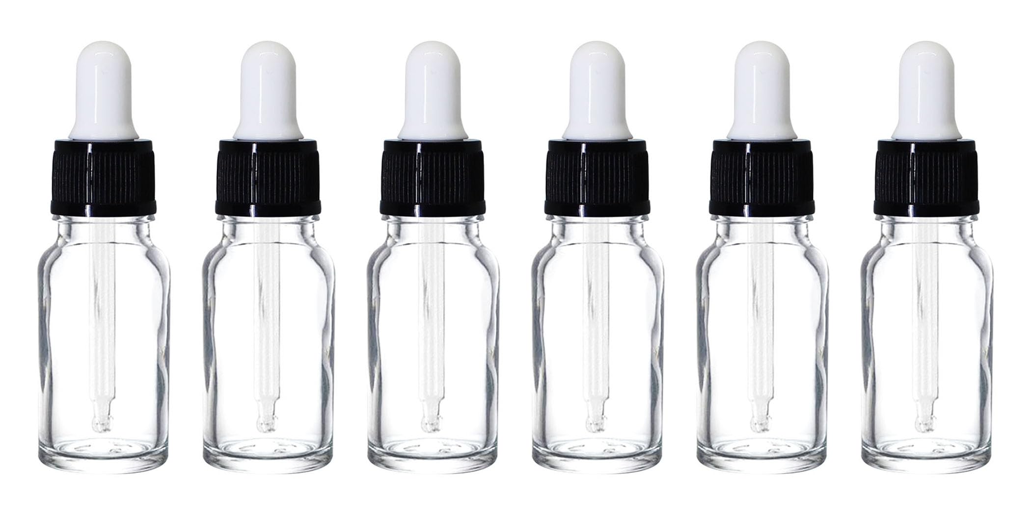 NSB Herbals 10ml Clear Round Empty Glass Bottle with Dropper & Black Ring - White Silicone Teat for Essential Oils, Perfumes, DIY Liquids (Pack of 3) | Refillable Travel-Size Containers for Aromatherapy & Beauty Products