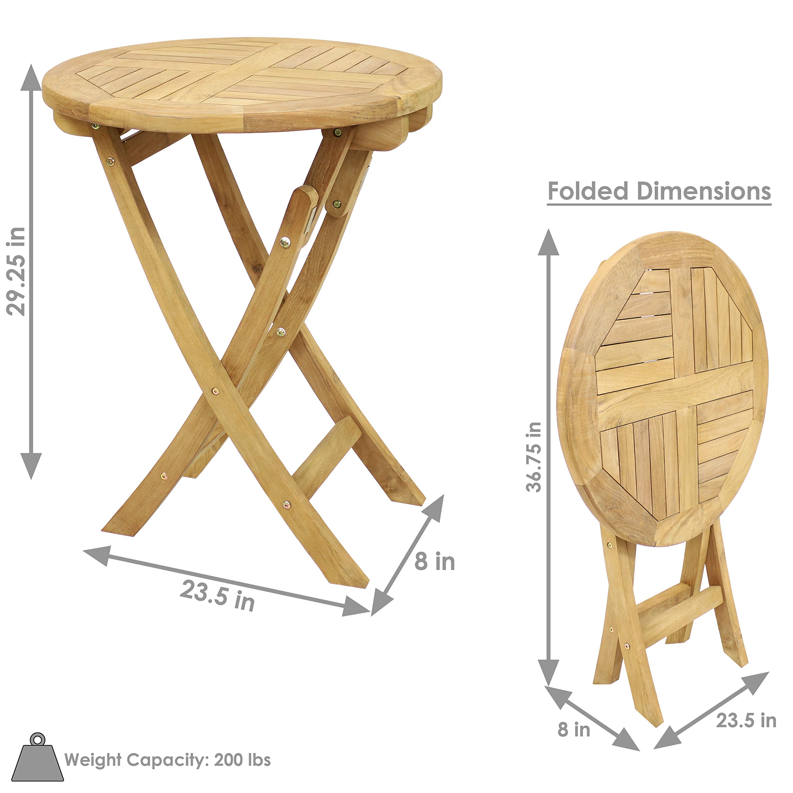 Premium Round Folding Teak Outdoor Dining Table - 23 Inch Weather-Resistant Patio Furniture with Light Wood Stain Finish - Perfect for Garden, Poolside & Backyard Entertaining