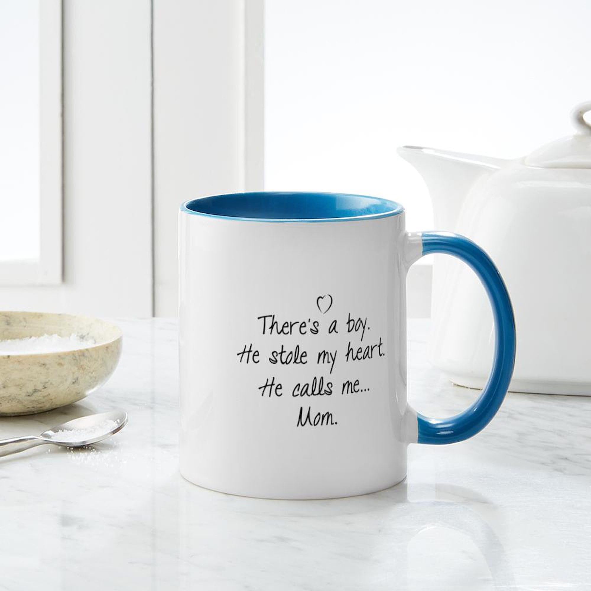 CafePress There's A Boy Mug - 11 oz (325 ml) Ceramic Coffee Cup with Handle - Perfect for Hot Drinks, Tea, Coffee, or Hot Chocolate - Ideal Gift for Boys, Fathers, and Kids - Great for Home, Office, or School Use