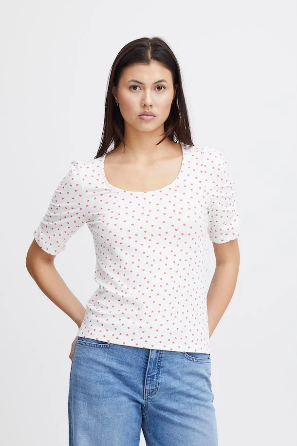 Debby T-Shirt - Cloud Dancer & Heart Print Women's Casual Tee | Perfect for Everyday Wear, Date Nights & Music Festivals