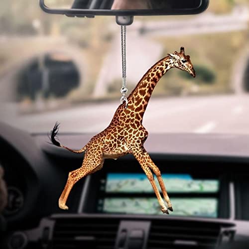 Realistic Giraffe Car Hanging Ornament - 2-Sided Mirror Decor for Wildlife Lovers