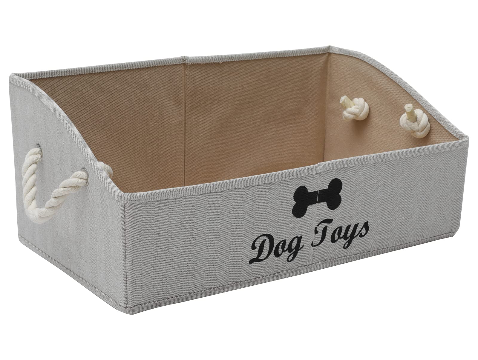 Geyecete Foldable Linen Storage Bins for Large Dog Toys - Collapsible Trapezoid Organizer Basket with Woven Rope Handle, Space-Saving Shelf Organizer (Khaki Stripes) - Perfect for Pet Toy Storage in Living Rooms, Bedrooms & Play Areas
