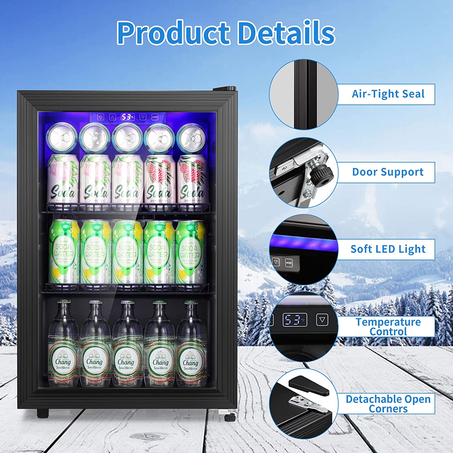 Antarctic Star W6870 2.4 Cubic Feet Mini Beverage Fridge with Electronic Temperature Control - Compact Cooler for Beer, Wine, Soda & Snacks - Perfect for Dorm, Office, Bedroom or Home Bar