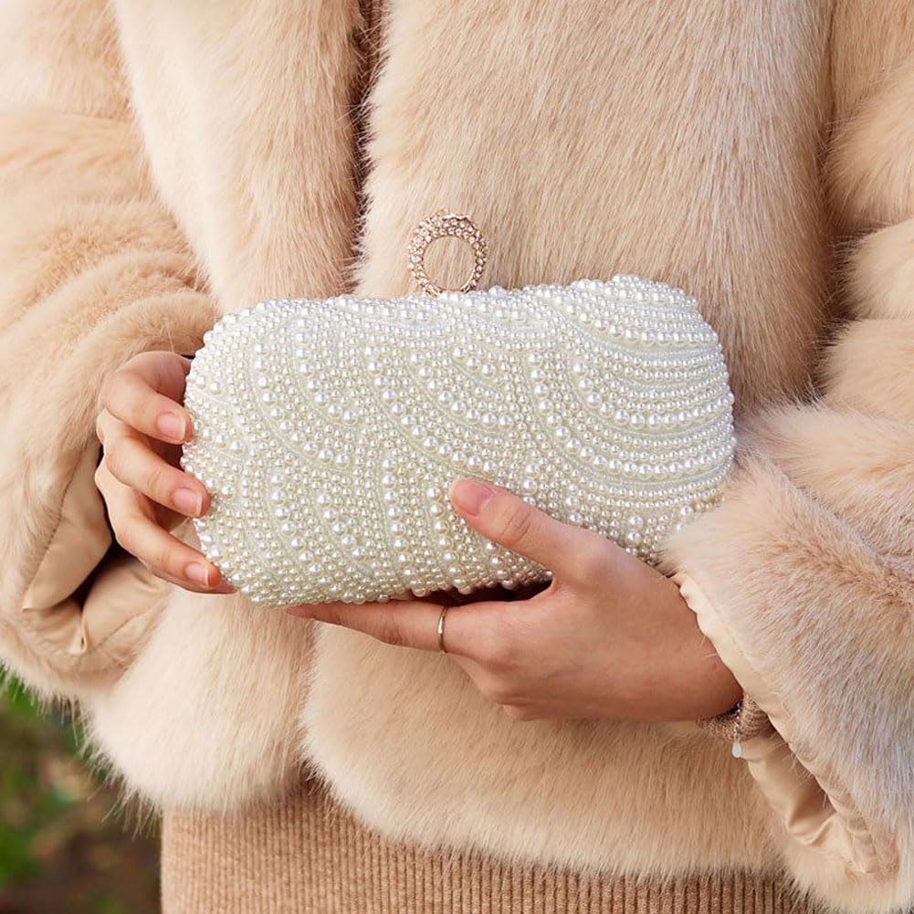 Elegant Pearl Beaded Clutch Purse for Women - Perfect for Evening Parties, Weddings & Bridal Events - Stylish Handbag for Formal Occasions