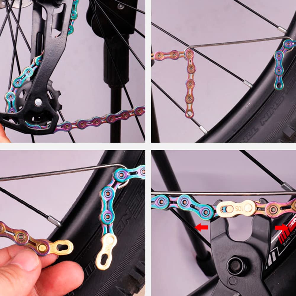 10 Speed Bicycle Chain - 116 Links with Spare Master Links, Hollow Lightweight Design for Mountain, Folding & E-Bikes (Golden) - Perfect for Commuting, Trail Riding & Urban Cycling