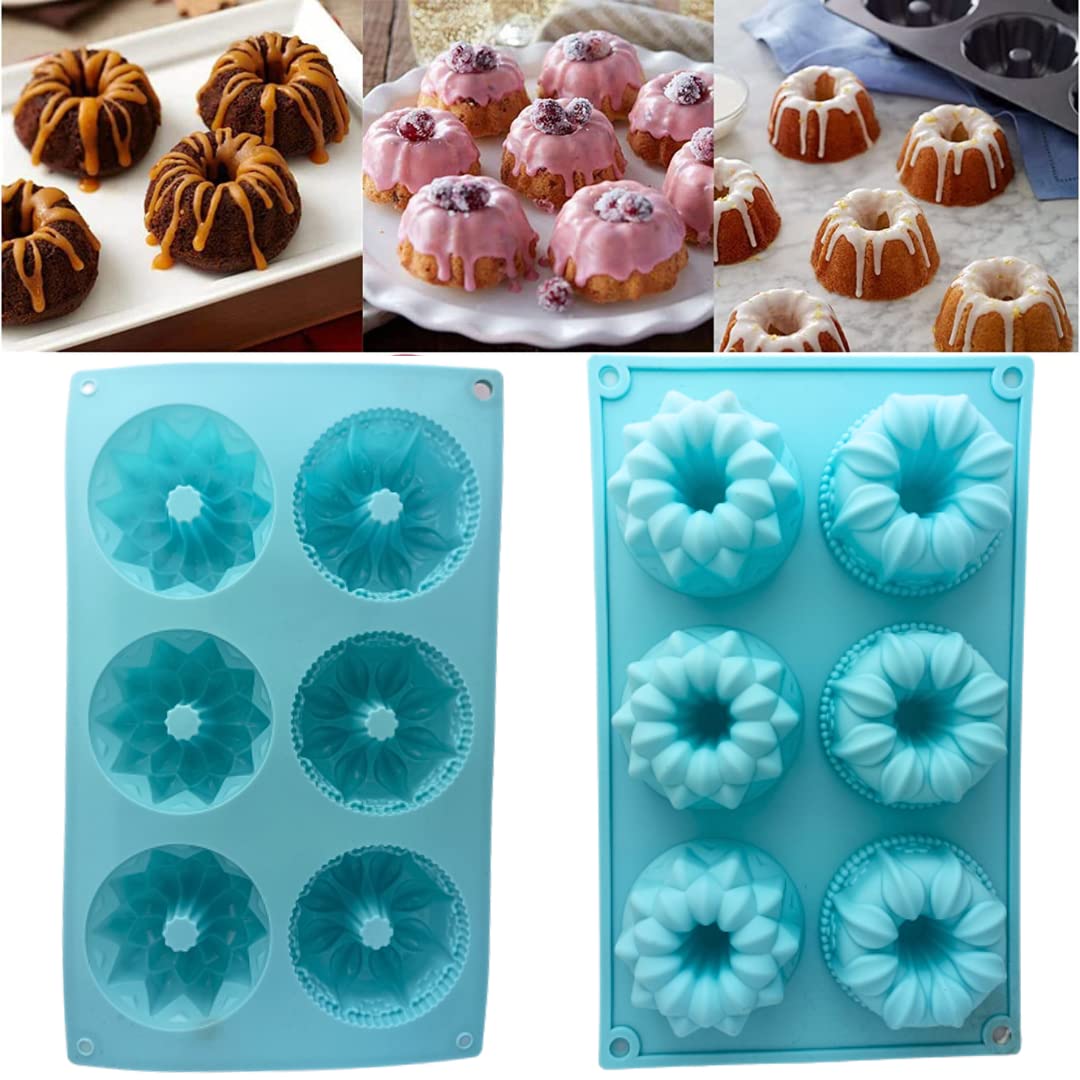 Skytail Mini Bundt Cake Pan - Silicone Flower Crown Shape Fluted Tube Mold for Baking, Non-Stick Food Grade (Perfect for Jelly, Pudding, Cupcakes, Donuts, Cornbread & Brownies) - Ideal for Birthday Parties, Tea Time & Holiday Desserts