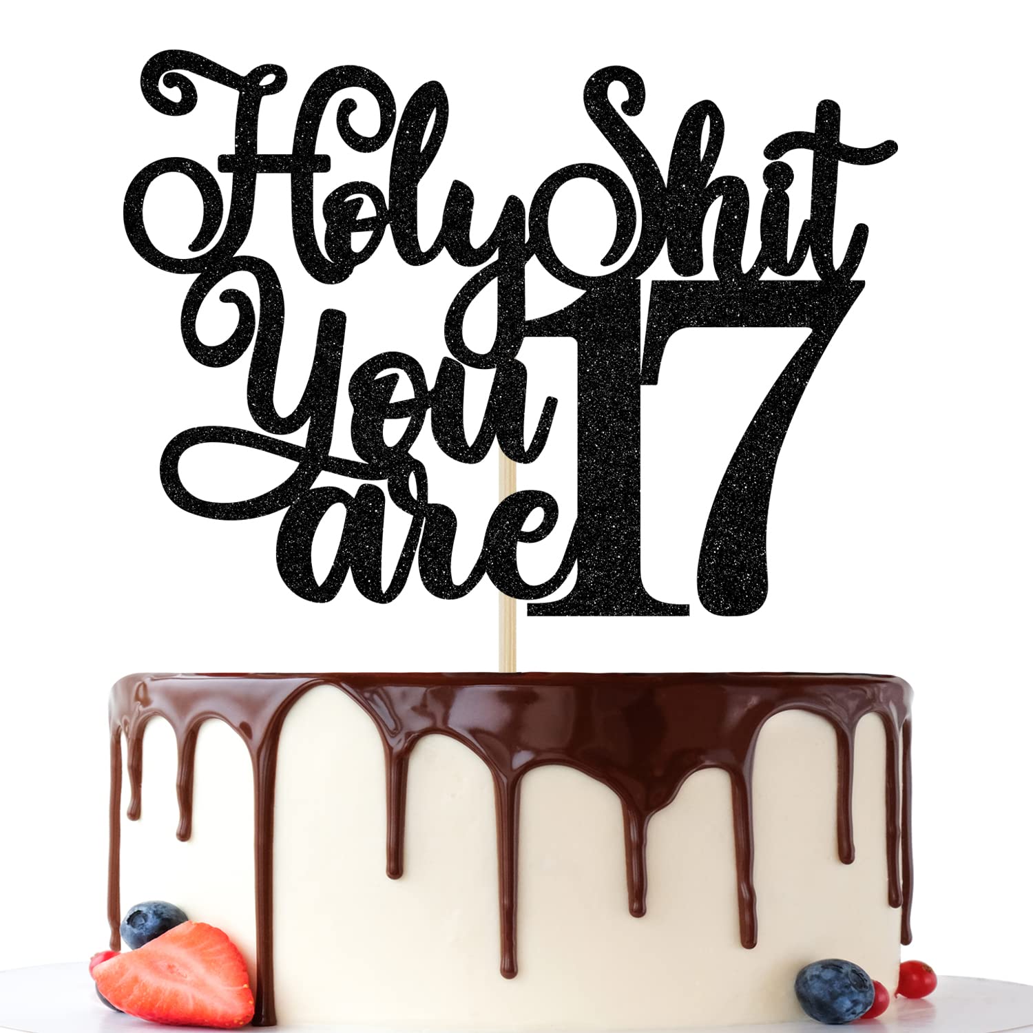 17th Birthday Cake Topper - Black Glitter 'Young & Sweet Only 17' Cake Decor for Level 17 Celebrations | Funny 17th Birthday Party Supplies for Teens & Milestone Birthdays
