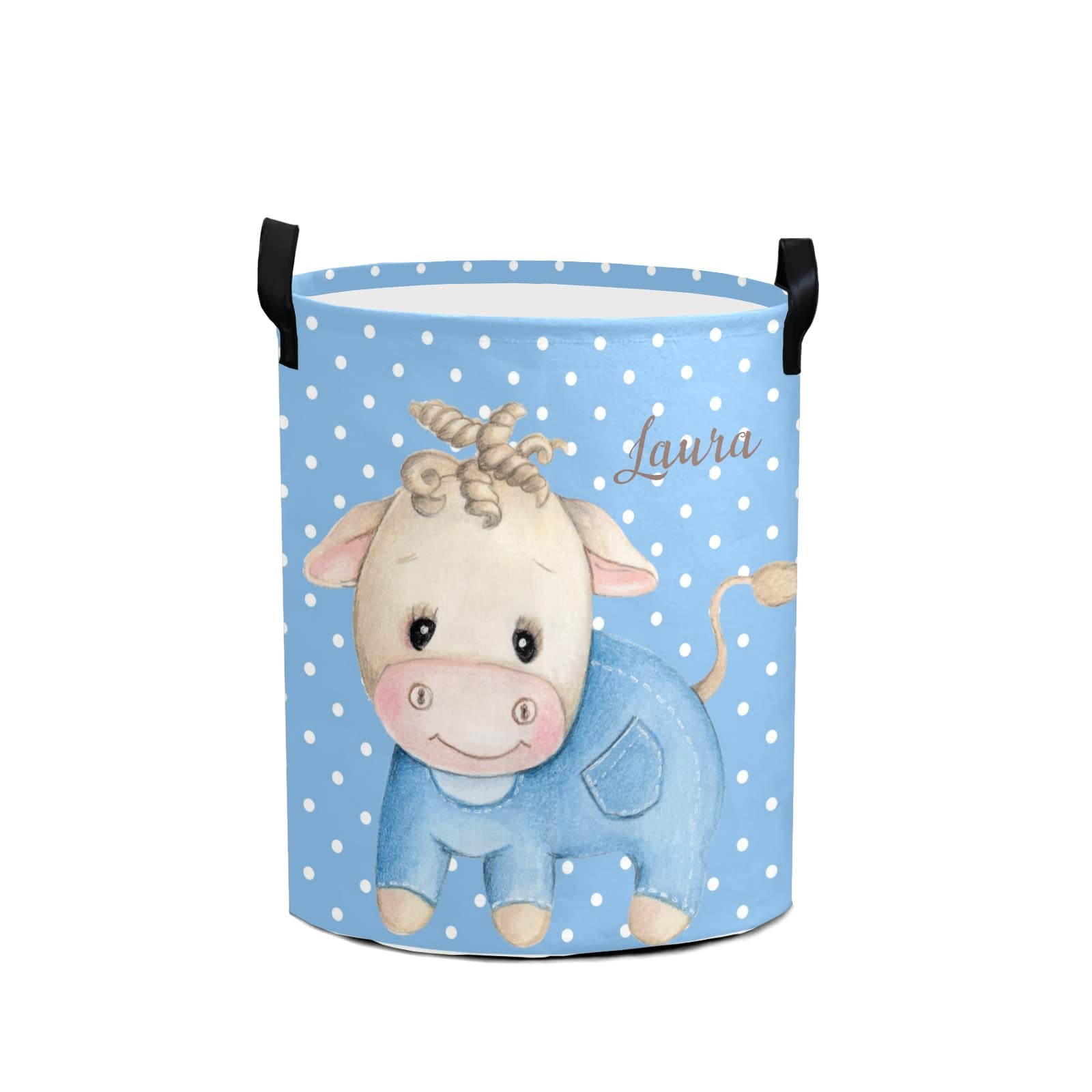 Personalized Laundry Basket with Name - Farm Cow Polka Dot Design, Collapsible Storage Bin & Toy Organizer - Perfect Baby Shower Gift for Nursery, Kids Room & Home Organization